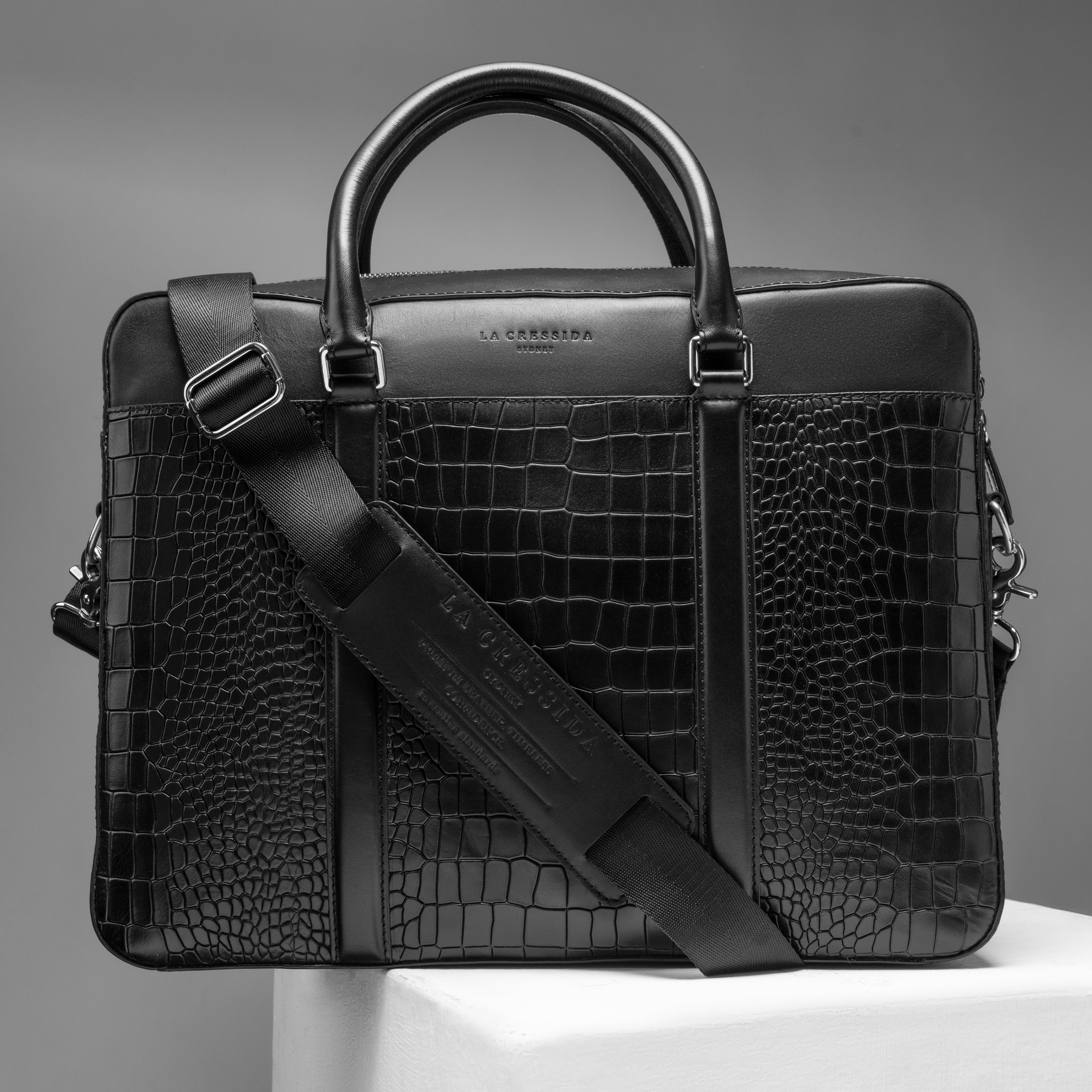 La Cressida Black Croco Men Laptop Bag