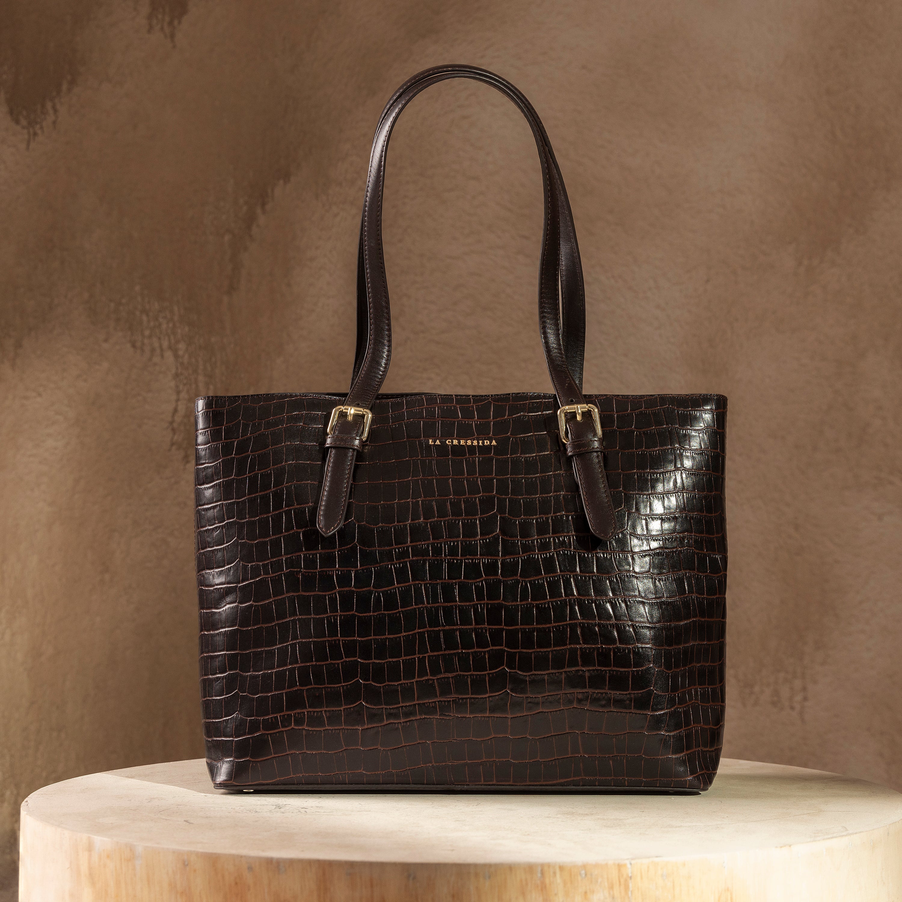 La Cressida Chocolate Brown Croco Leather Bag
