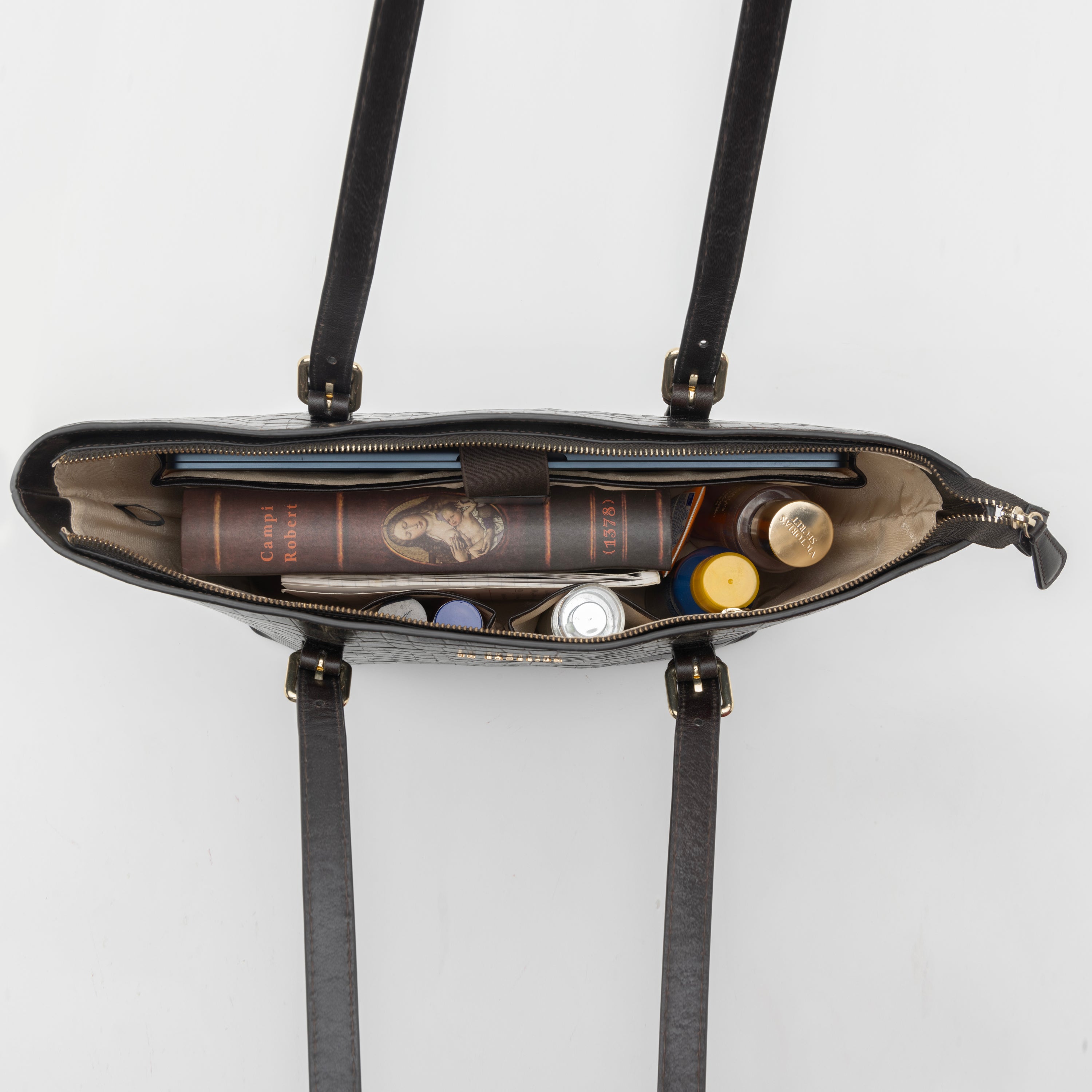 La Cressida Chocolate Brown Croco Leather Bag