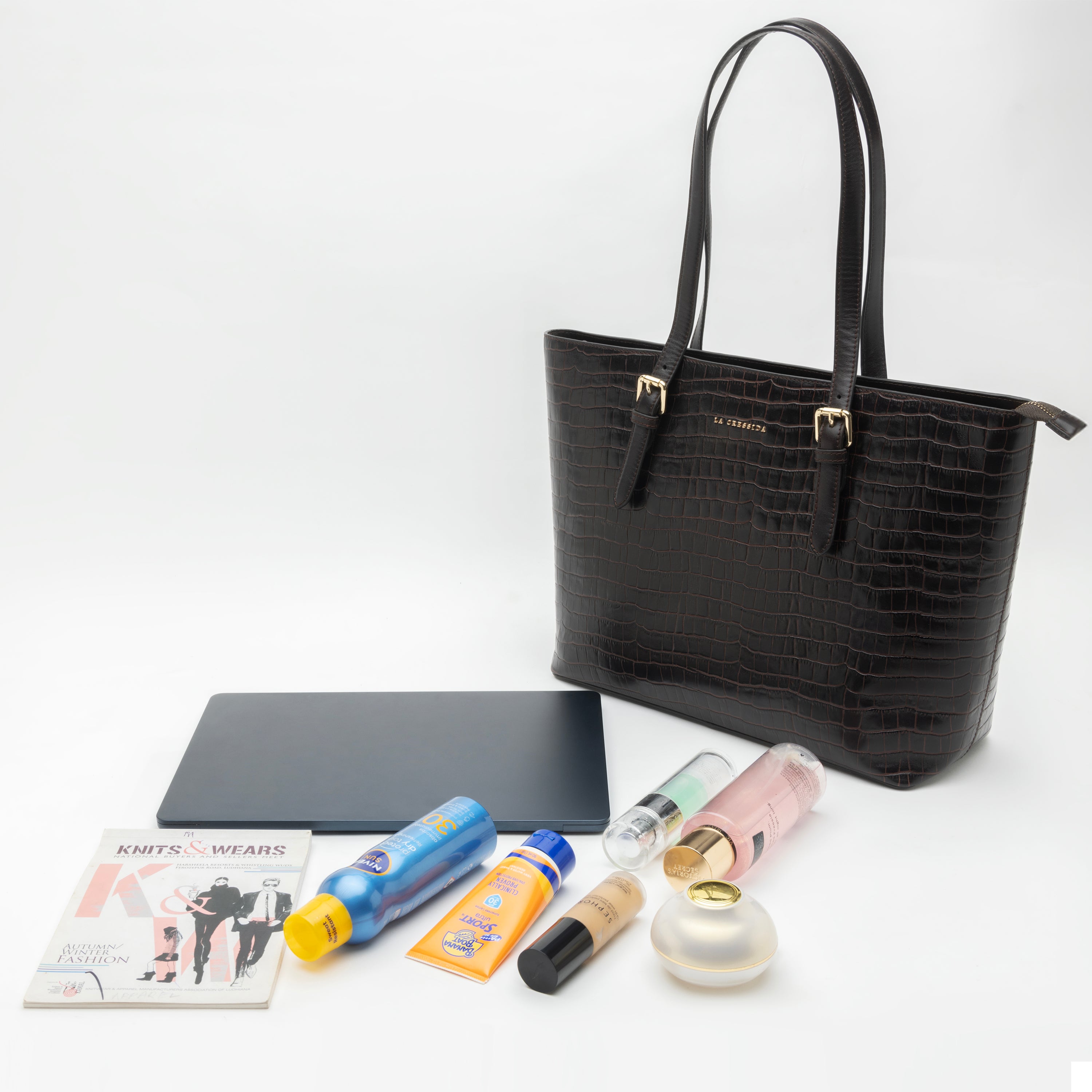 La Cressida Chocolate Brown Croco Leather Bag