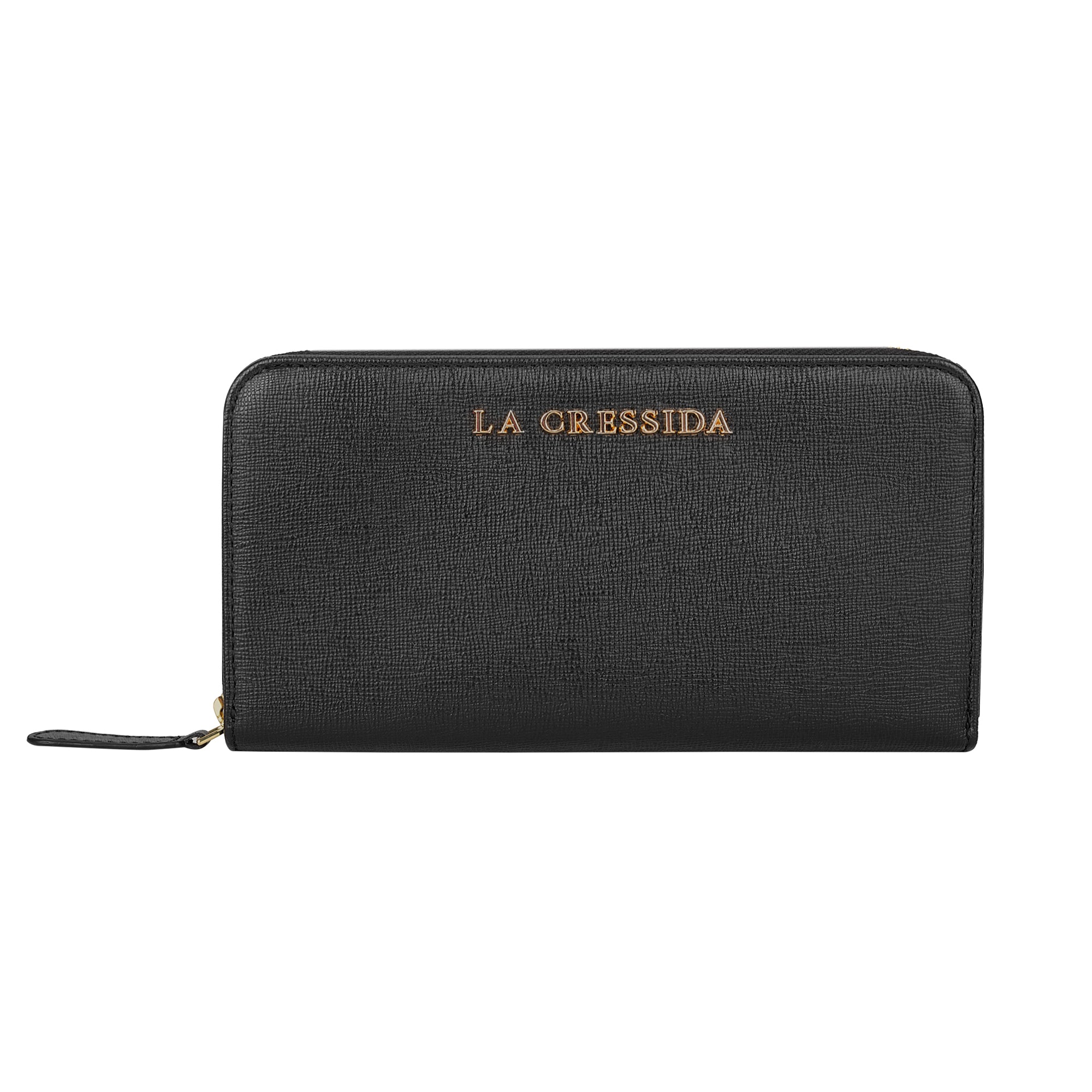 La Cressida Black Saffiano Designer Leather Clutch
