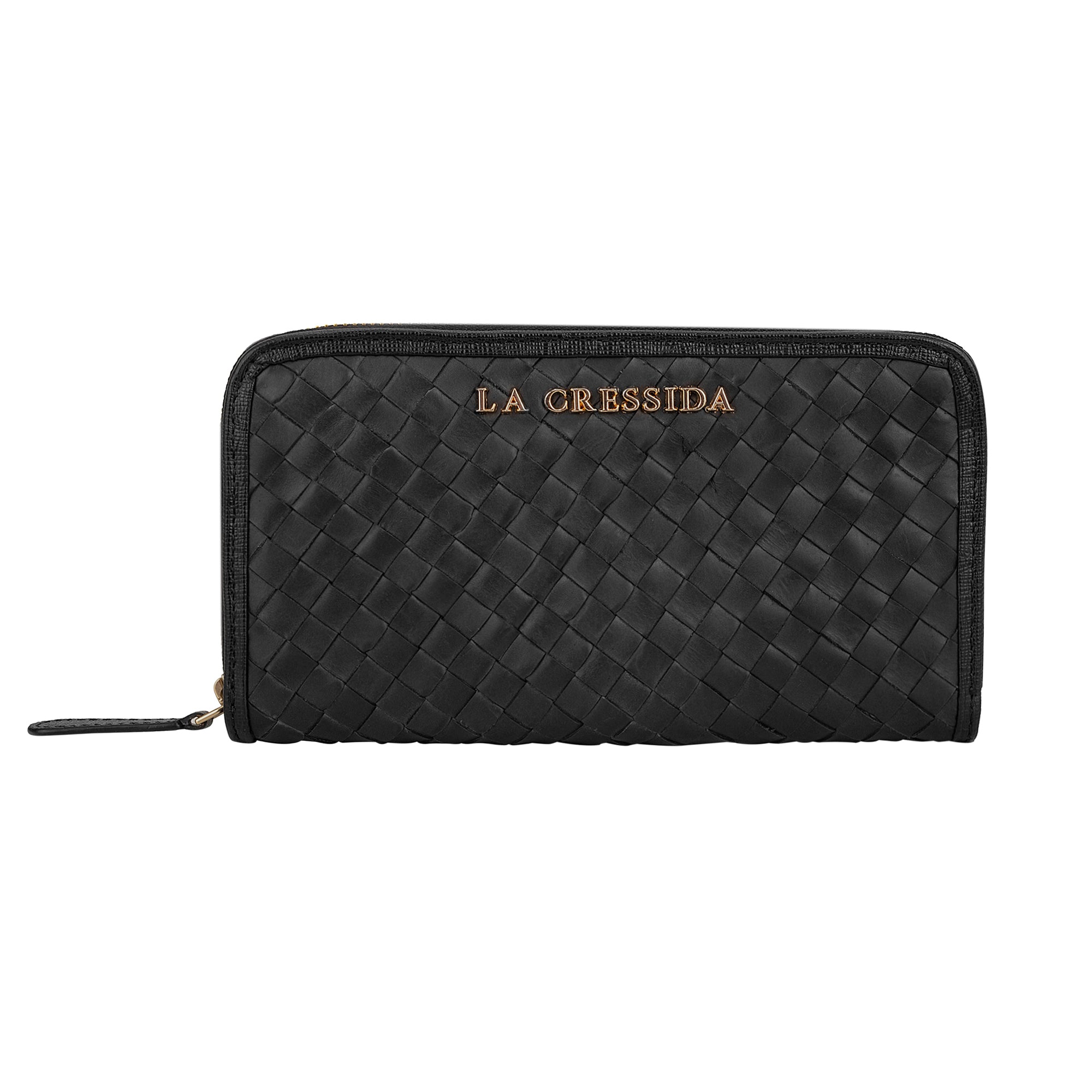 La Cressida Black Women Genuine Leather Weaved Clutch