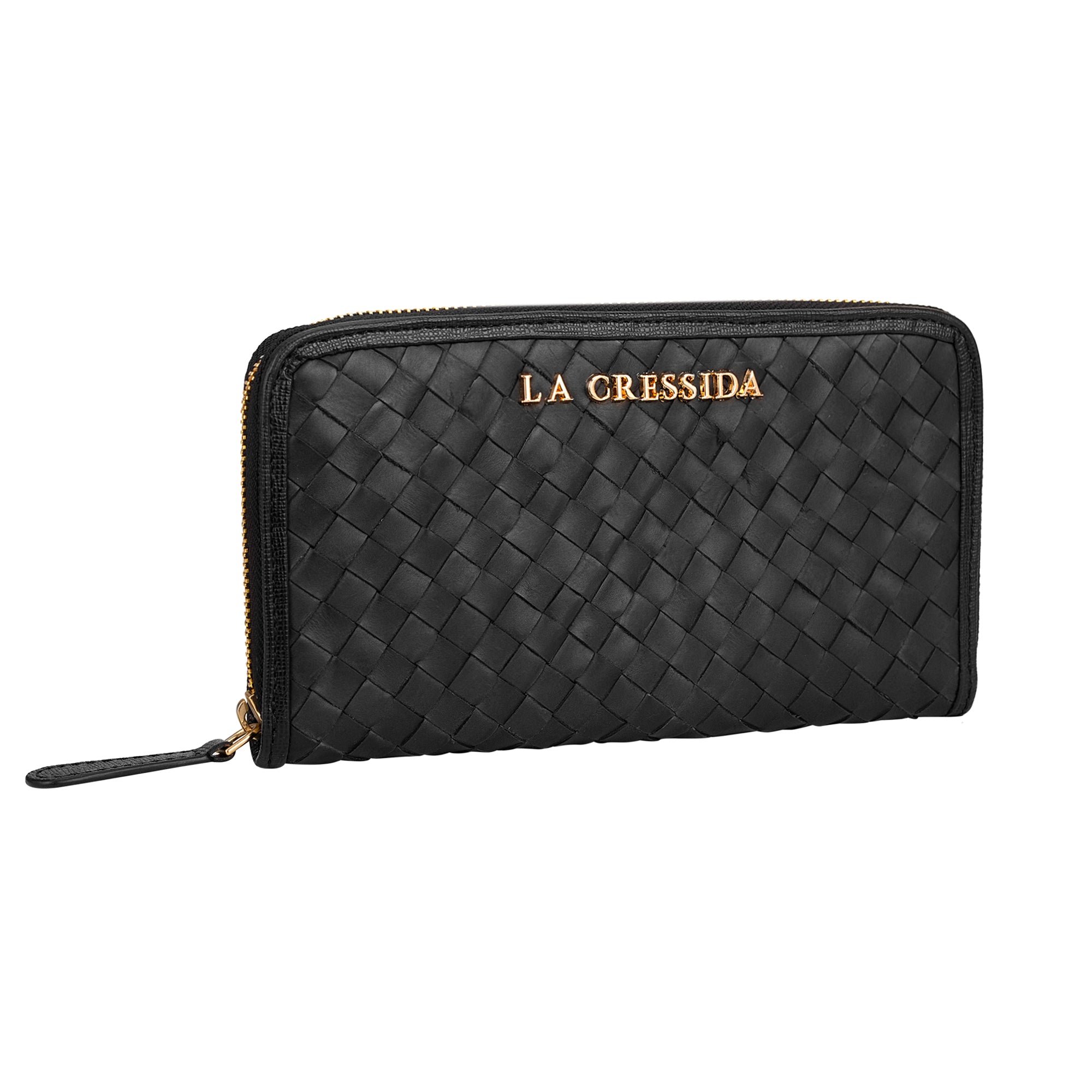 La Cressida Black Women Genuine Leather Weaved Clutch