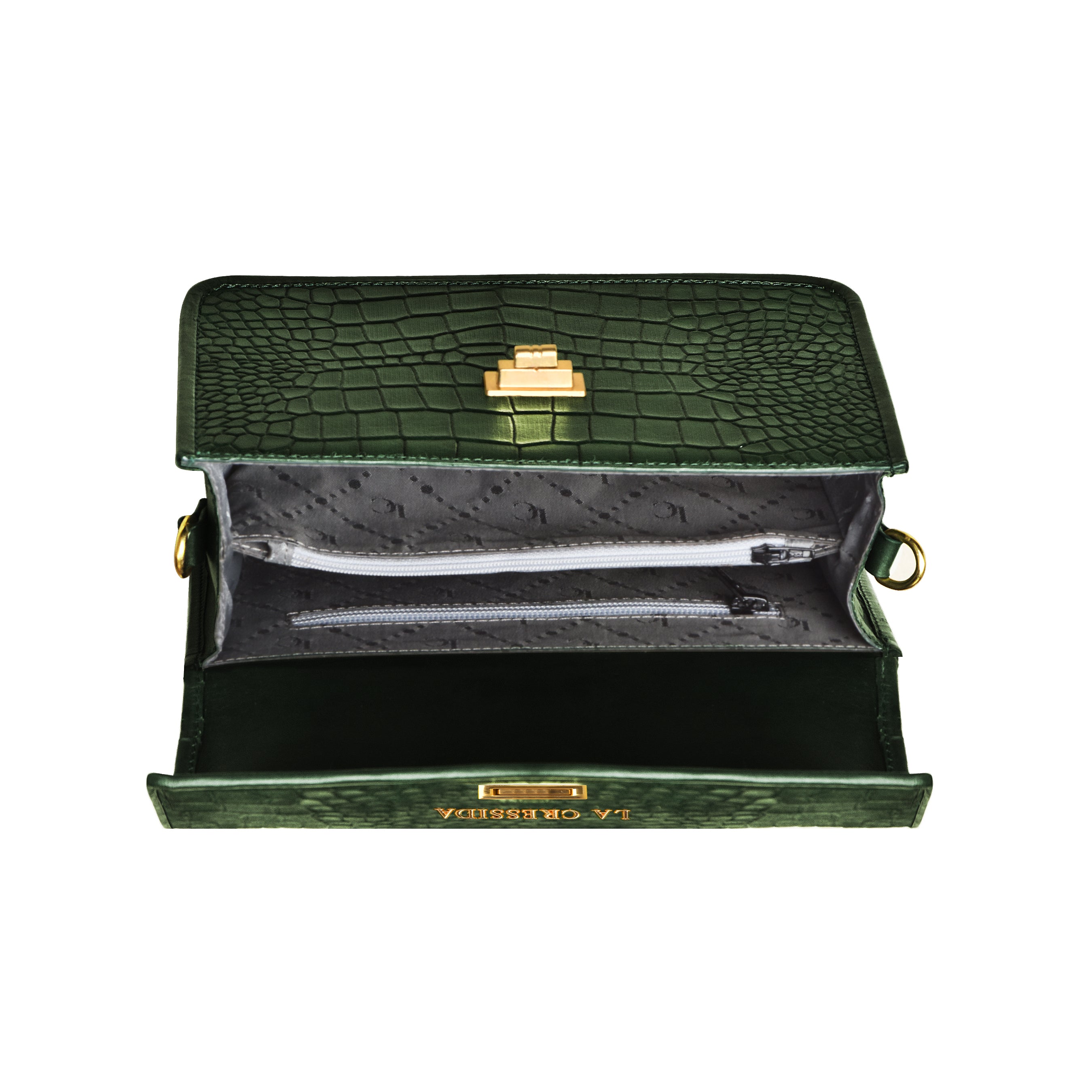 La Cressida Emerald Green Croc-Embossed Mini Bag