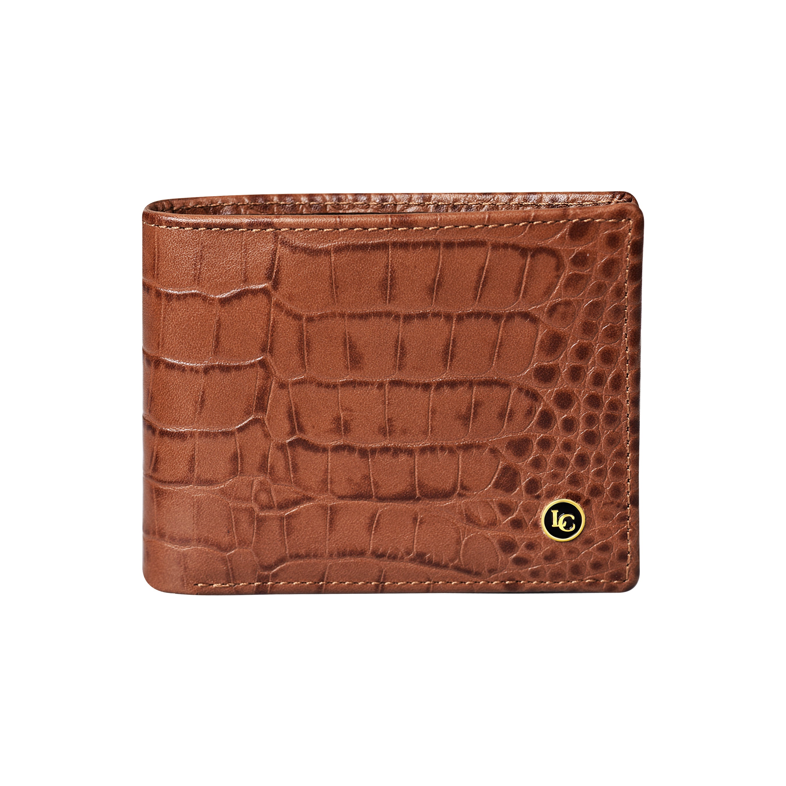 La Cressida Men's Brown Croco Print Bi-fold Leather Wallet