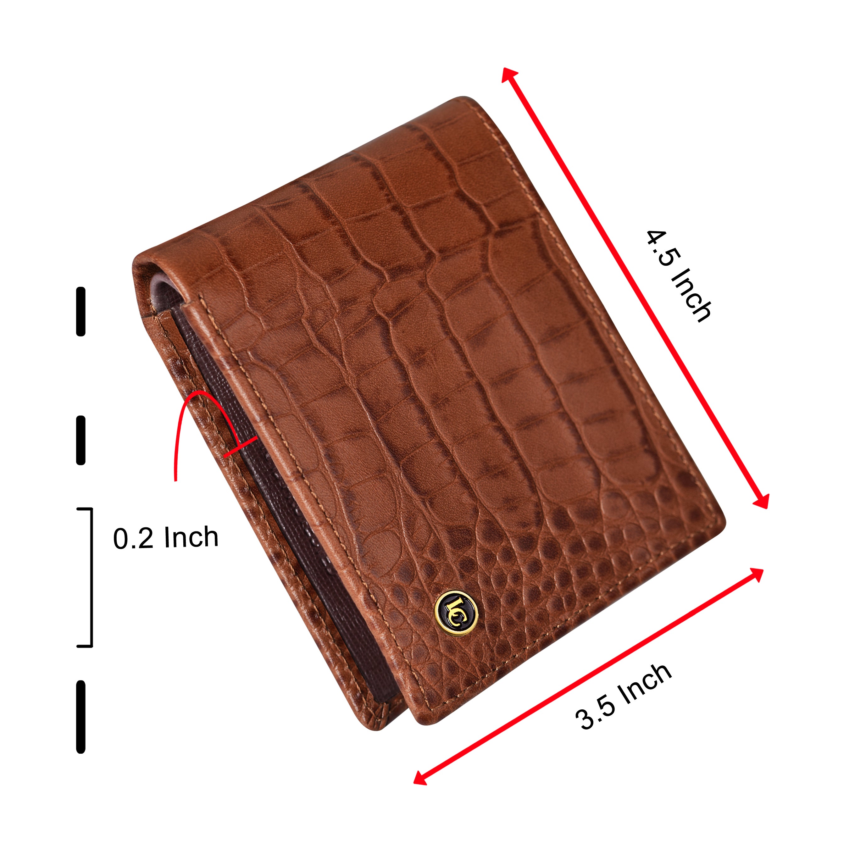 La Cressida Men's Brown Croco Print Bi-fold Leather Wallet