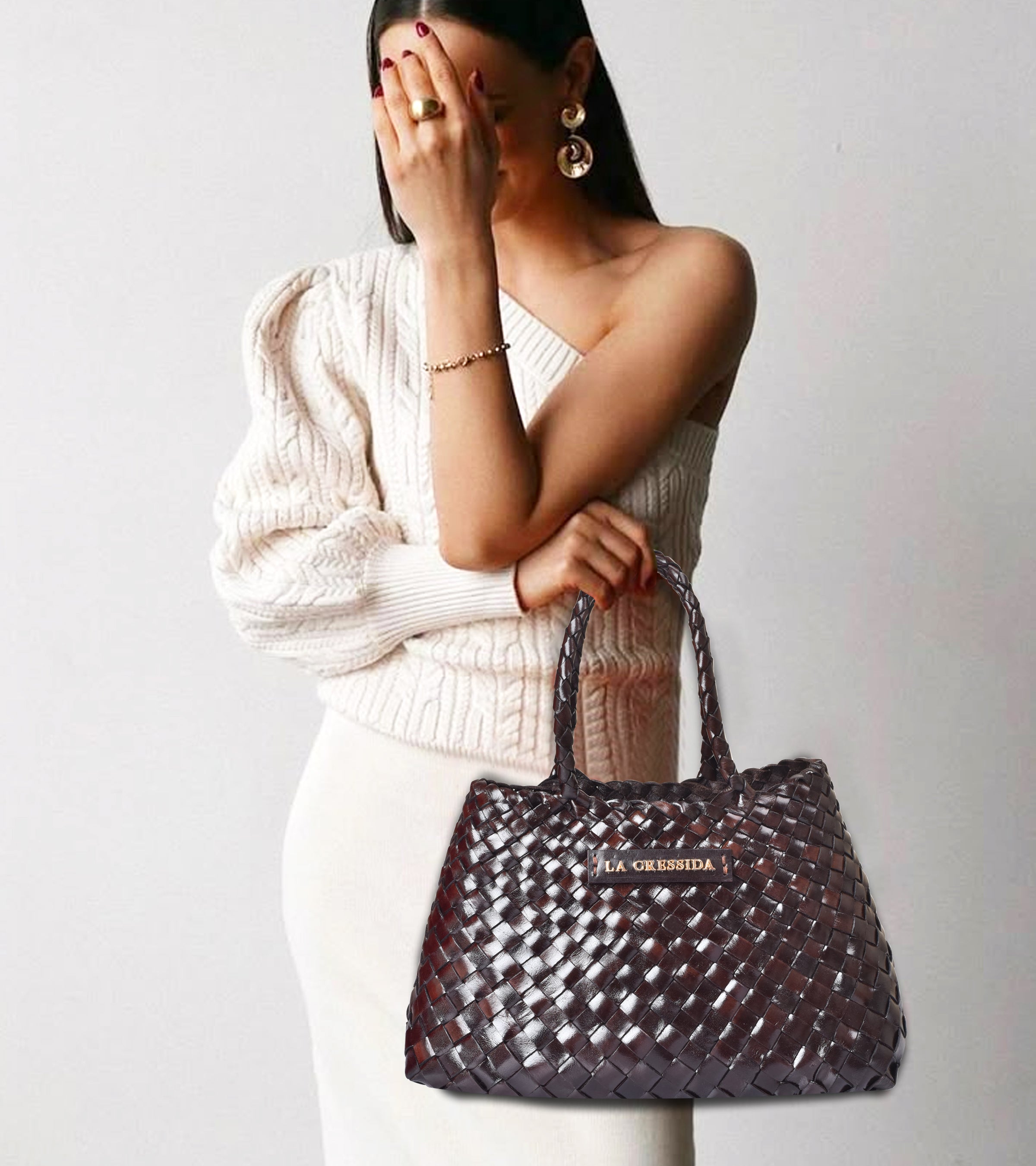 La Cressida Effortlessly Chic Brown hand Woven Summer leather Tote Bag