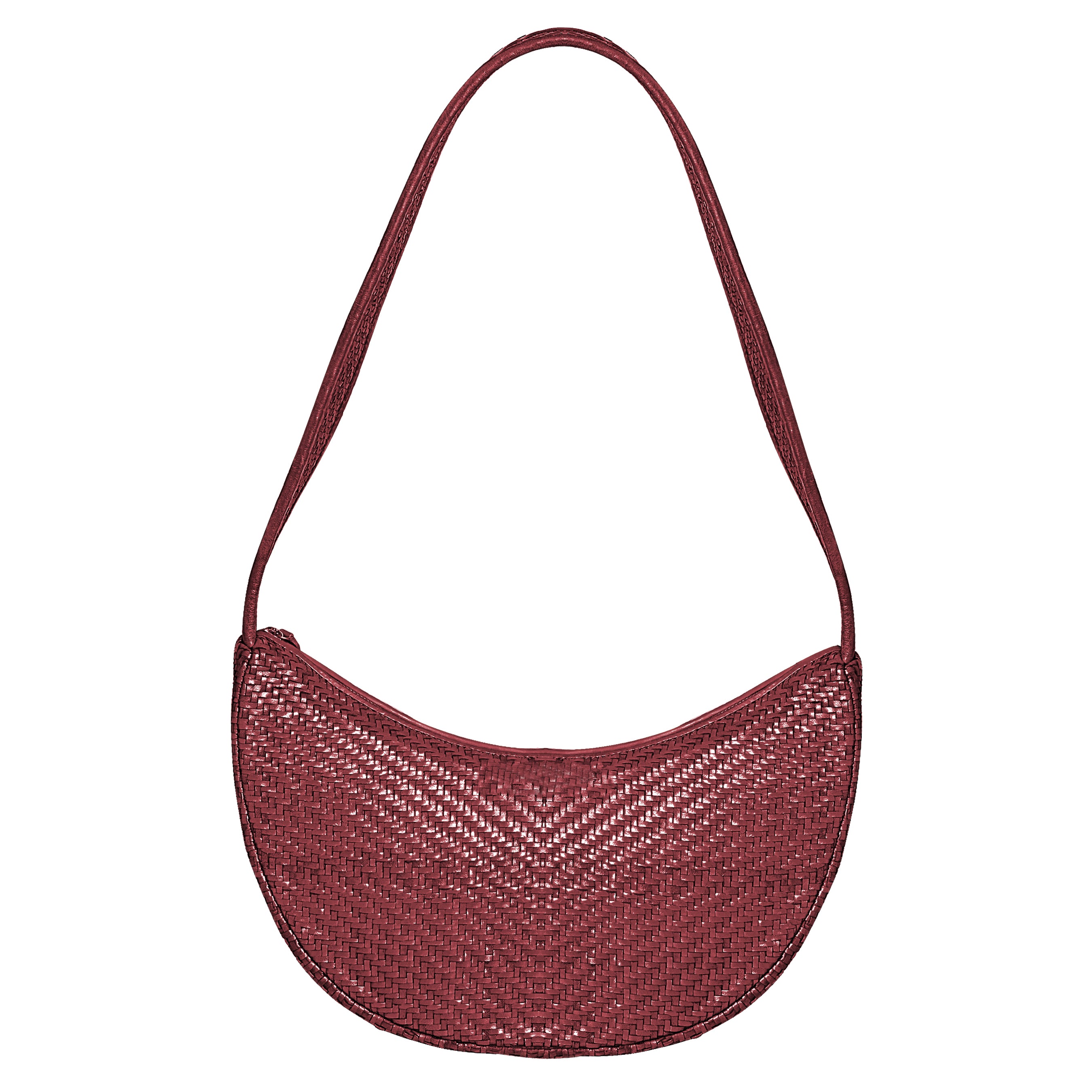 La Cressida Handwoven Cherry Leather Half-Moon Shoulder Bag