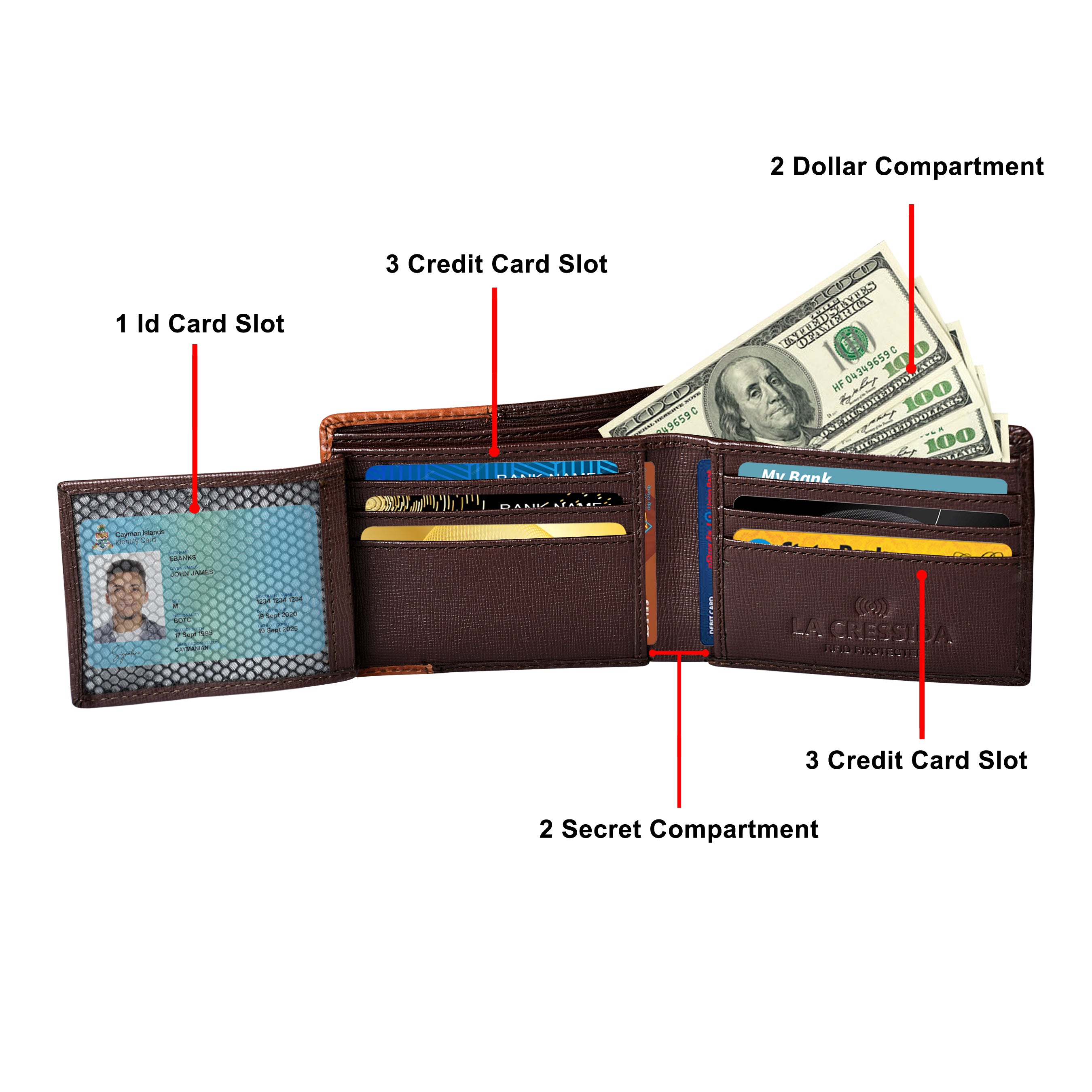 La Cressida Men's Saffiano Croco Print Brown Tan Leather Bi-fold Wallet