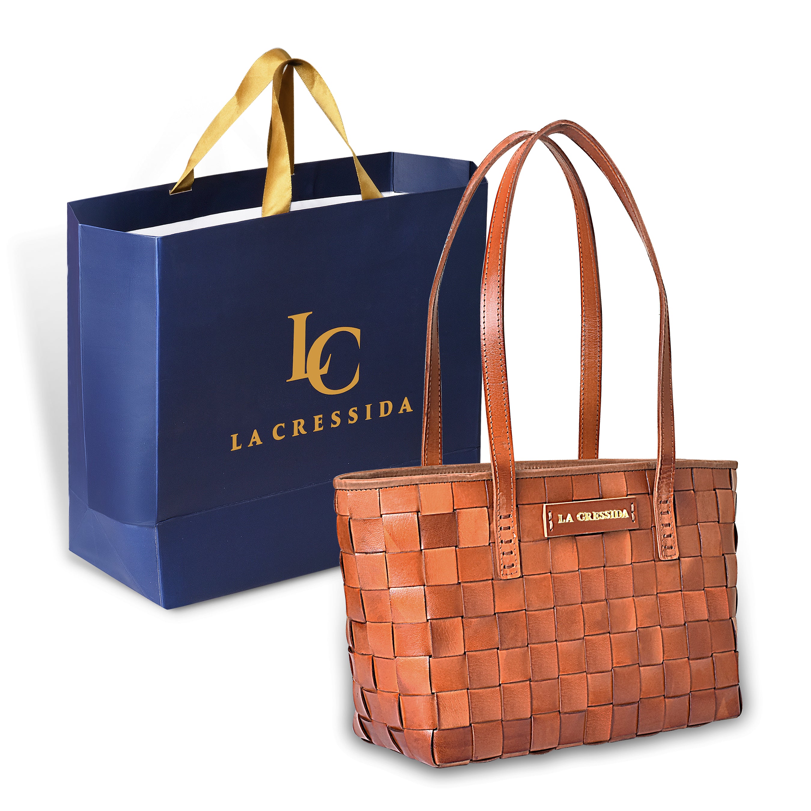 La Cressida Handwoven Tan Leather Tote Bag for Women