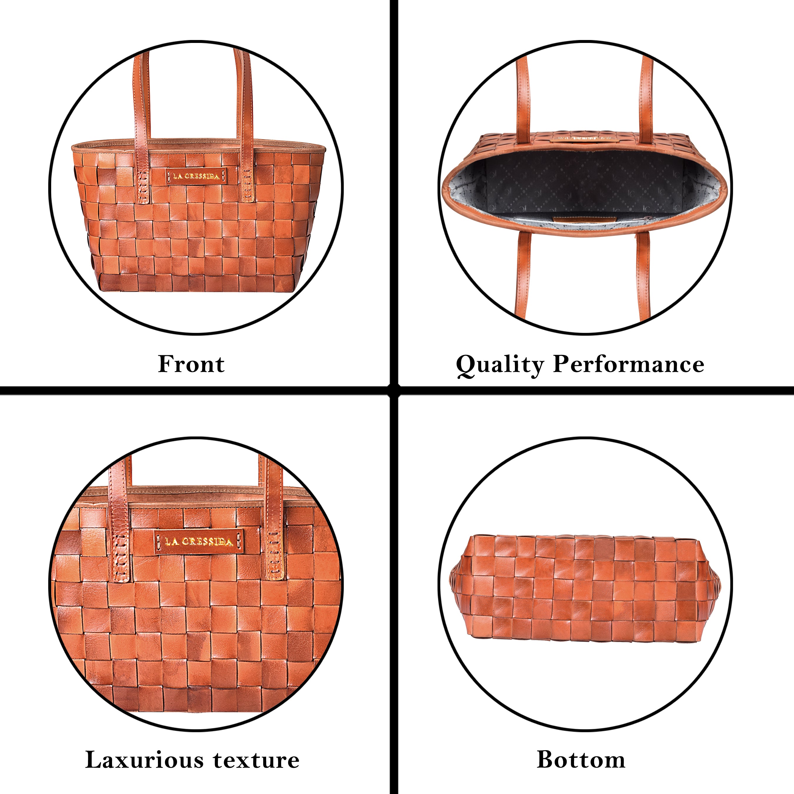 La Cressida Handwoven Tan Leather Tote Bag for Women