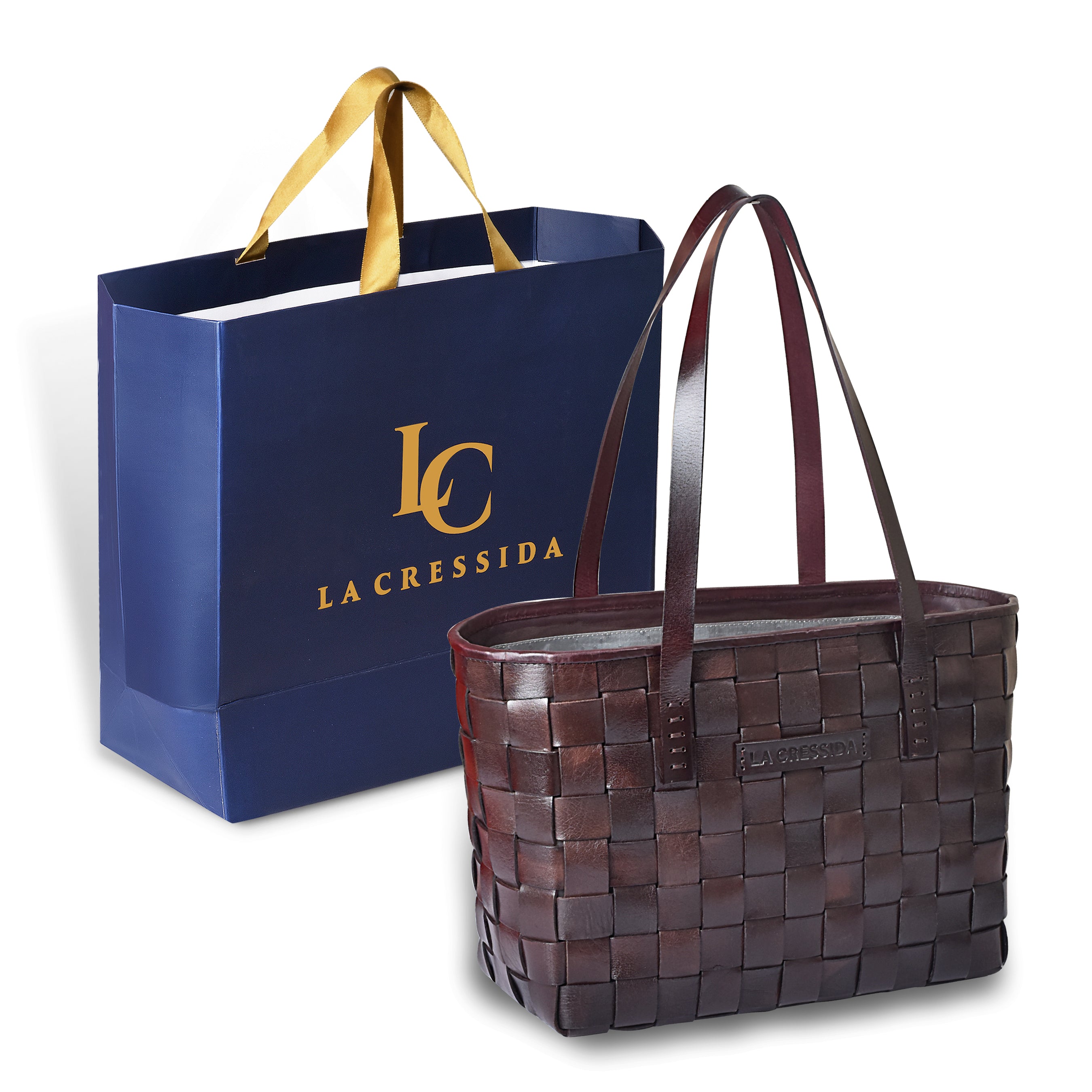 La Cressida Handwoven Brown Leather Tote Bag for Women