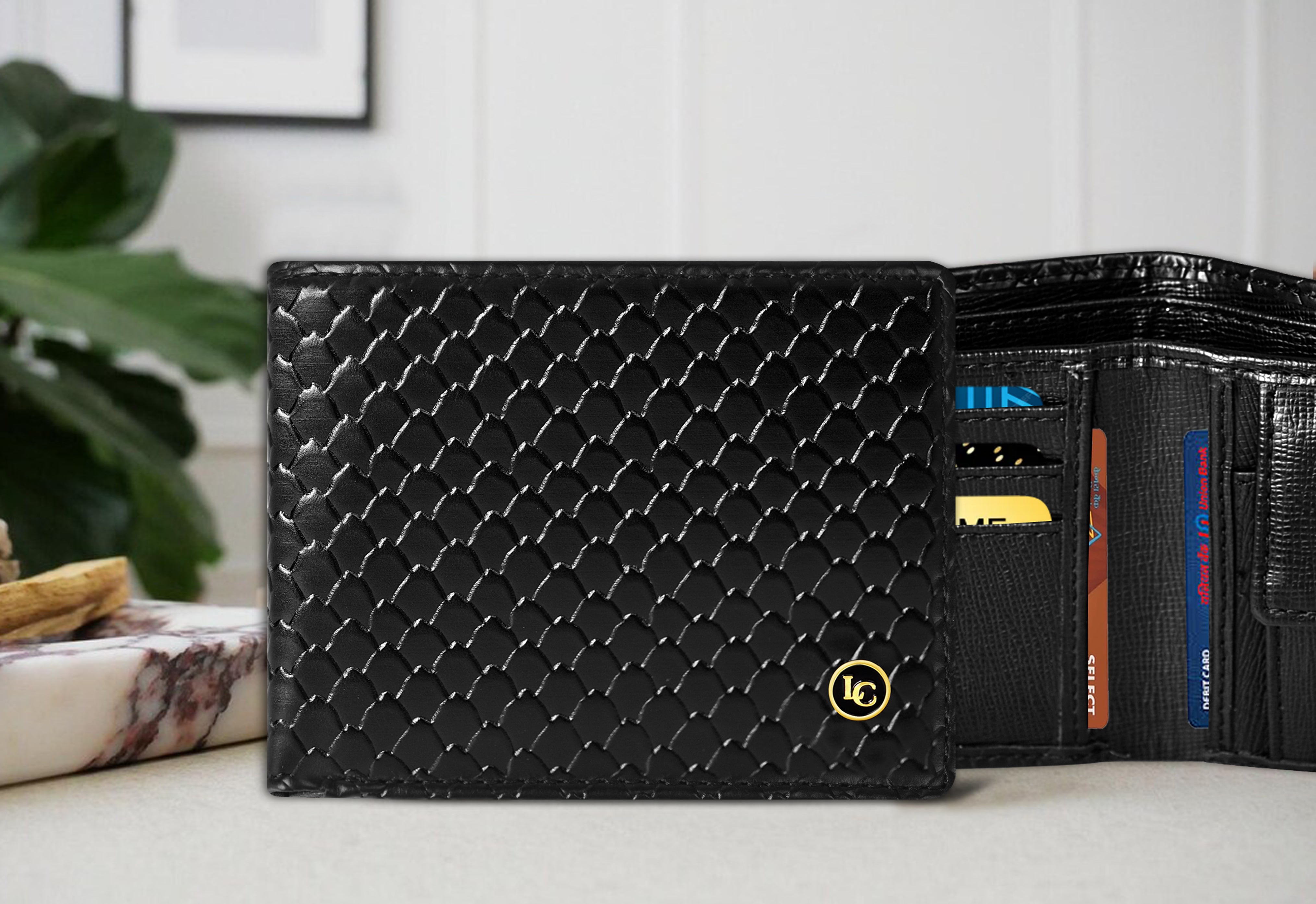 La Cressida Men's Black Woven-Effect Leather Wallet
