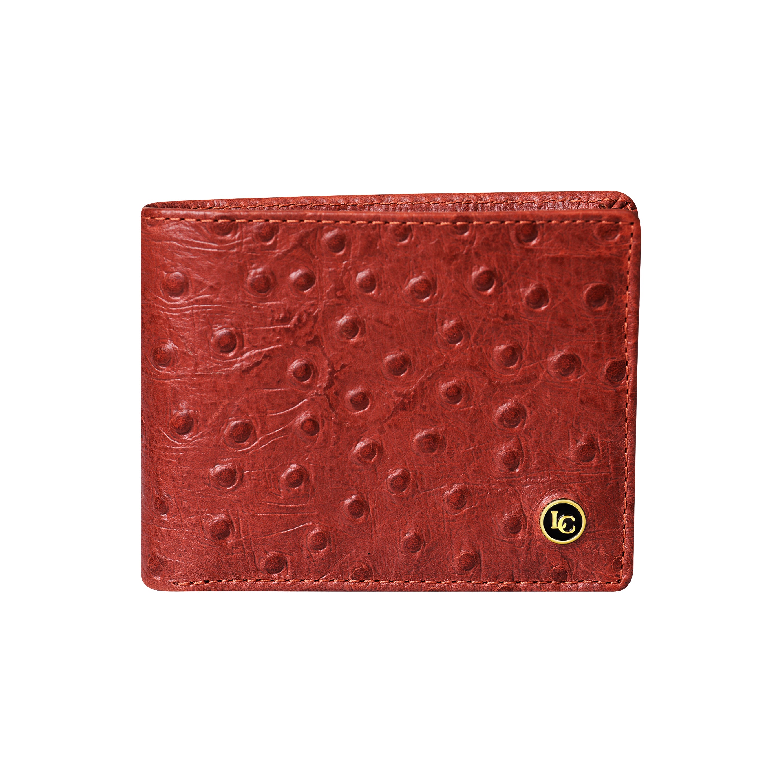 La Cressida Orange Men's Ostrich Print Leather Bi-fold Wallet