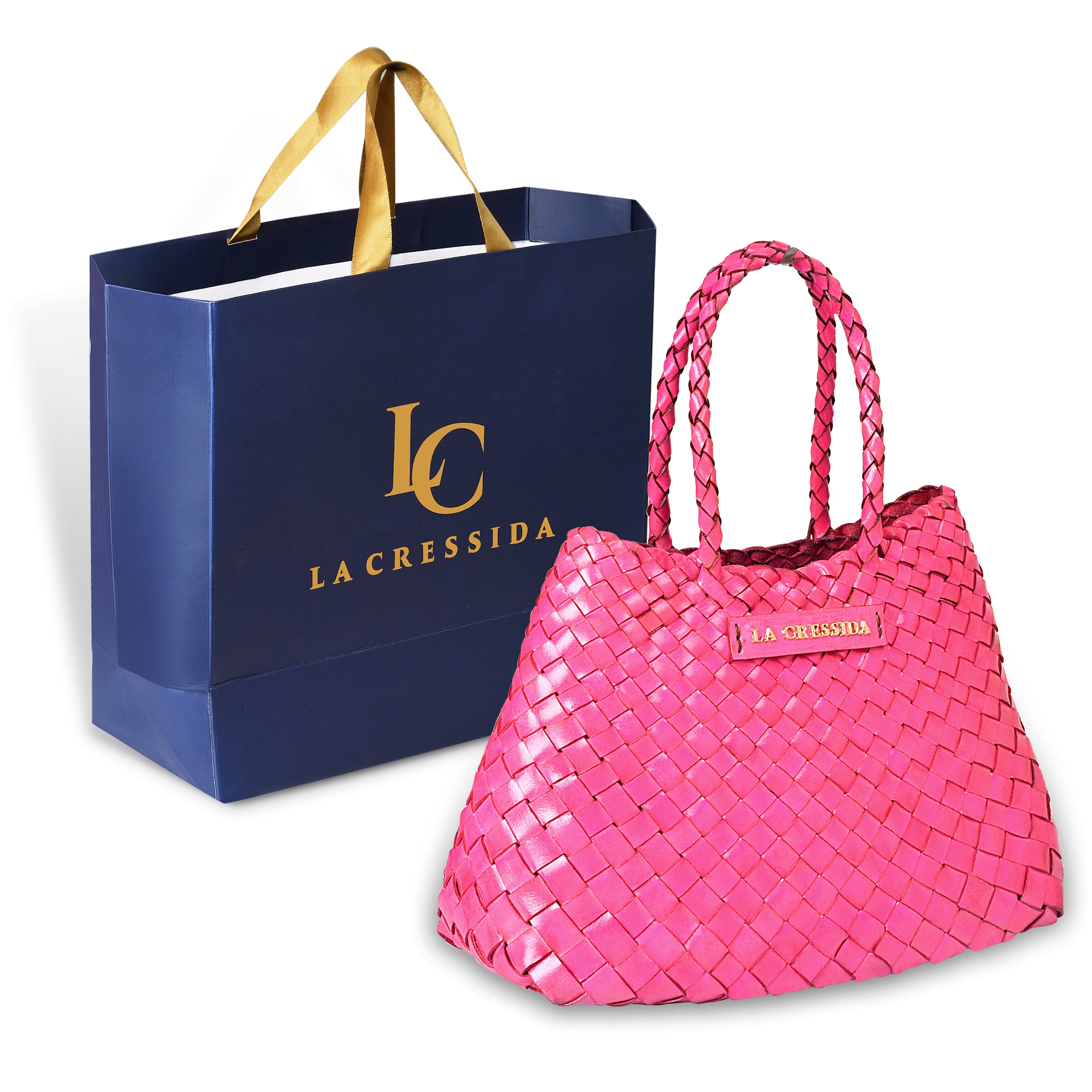 La Cressida Effortlessly Chic Pink Hand Woven Summer Leather Tote Bag