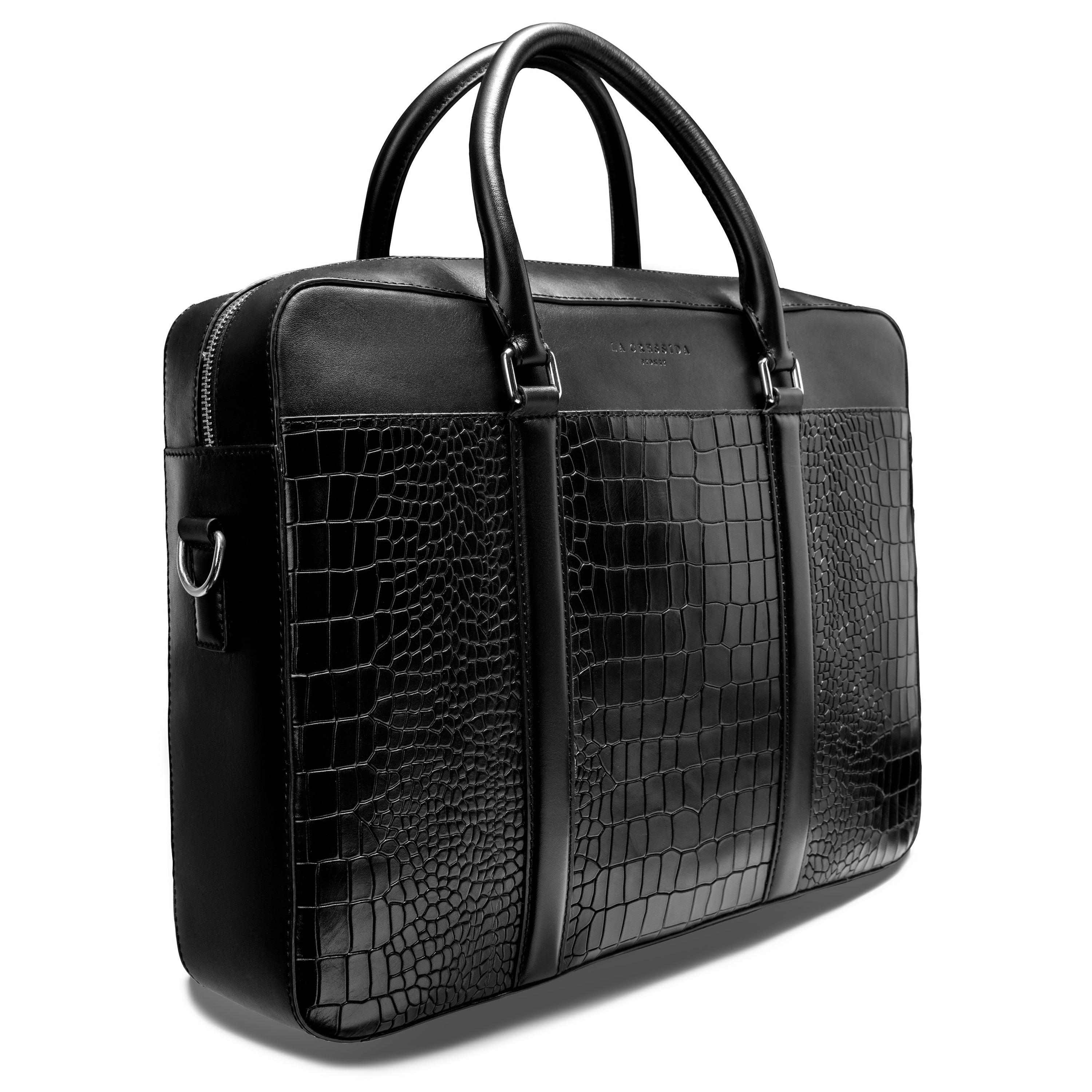 La Cressida Black Croco Men Laptop Bag