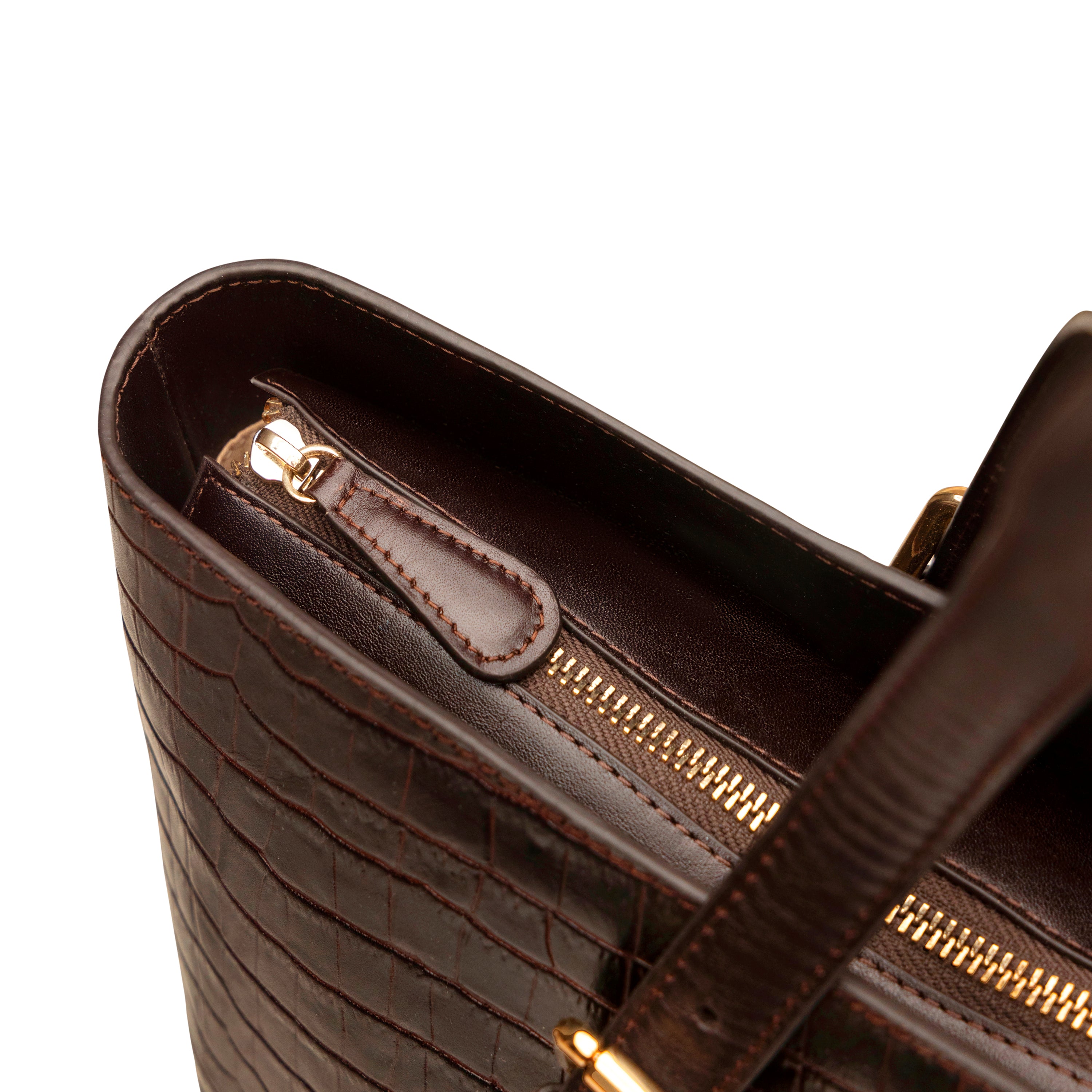 La Cressida Chocolate Brown Croco Leather Bag