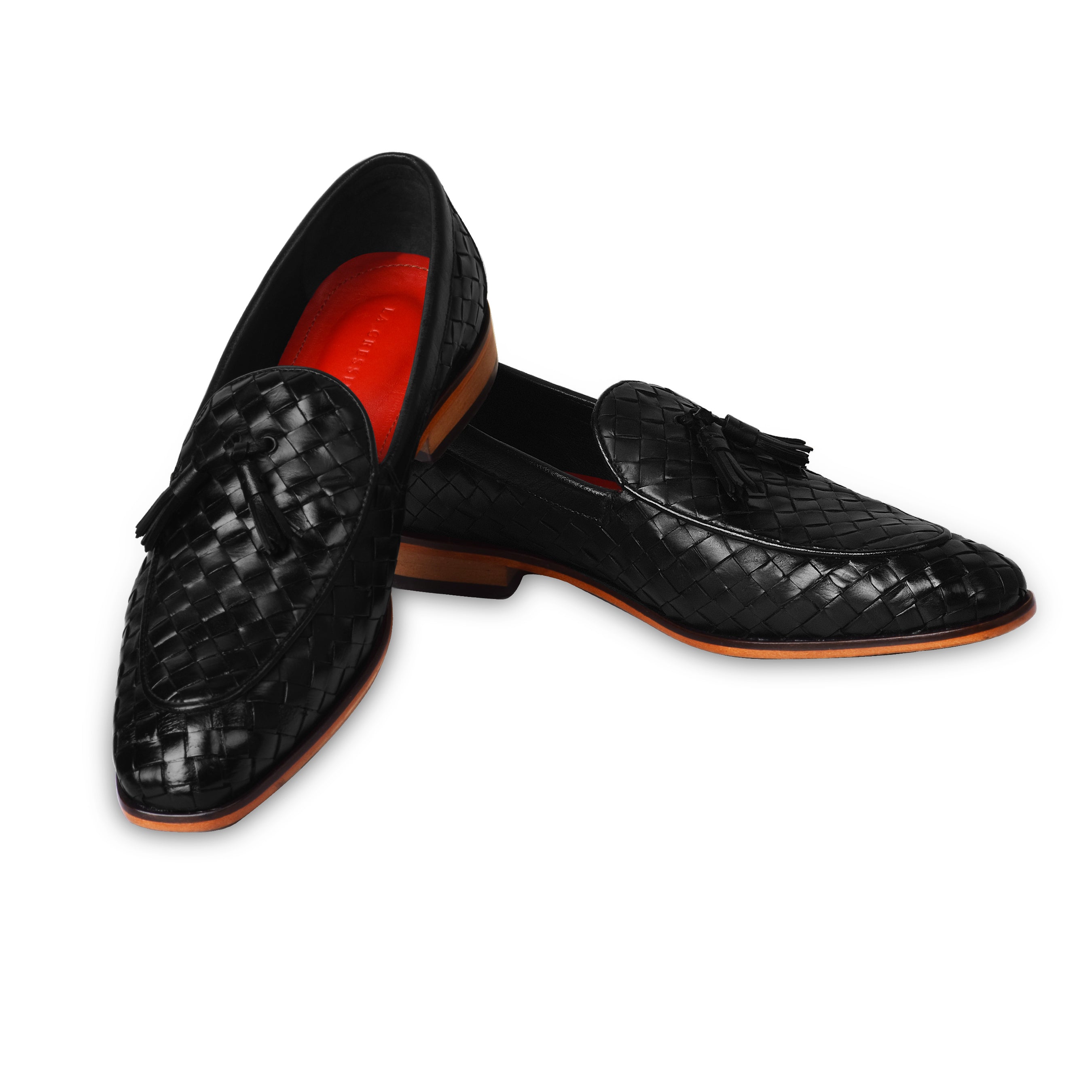 La Cressida Men's Black Handwoven Leather Tassel Loafer
