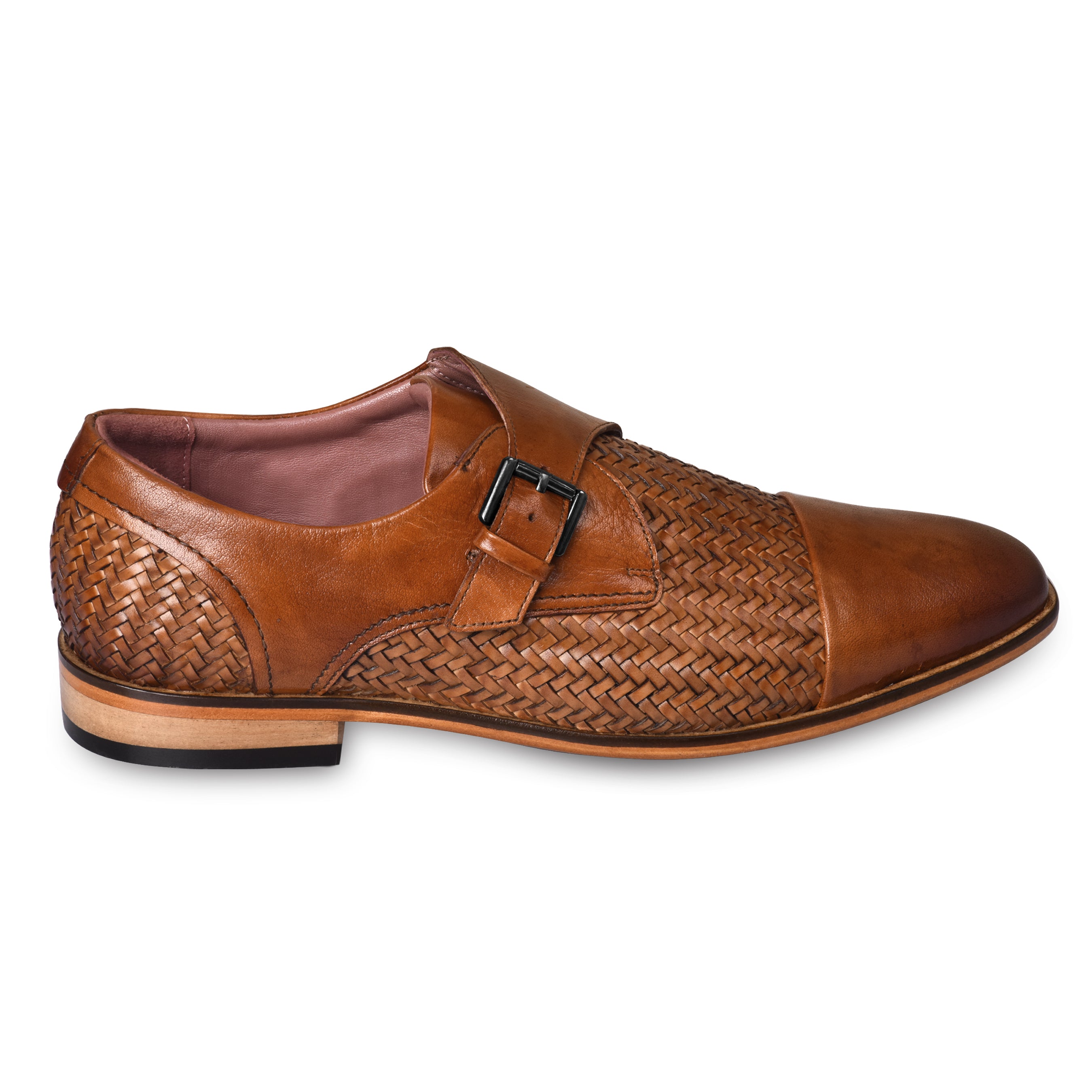 La Cressida Men's Brown Handwoven Leather Monk Strap Shoe