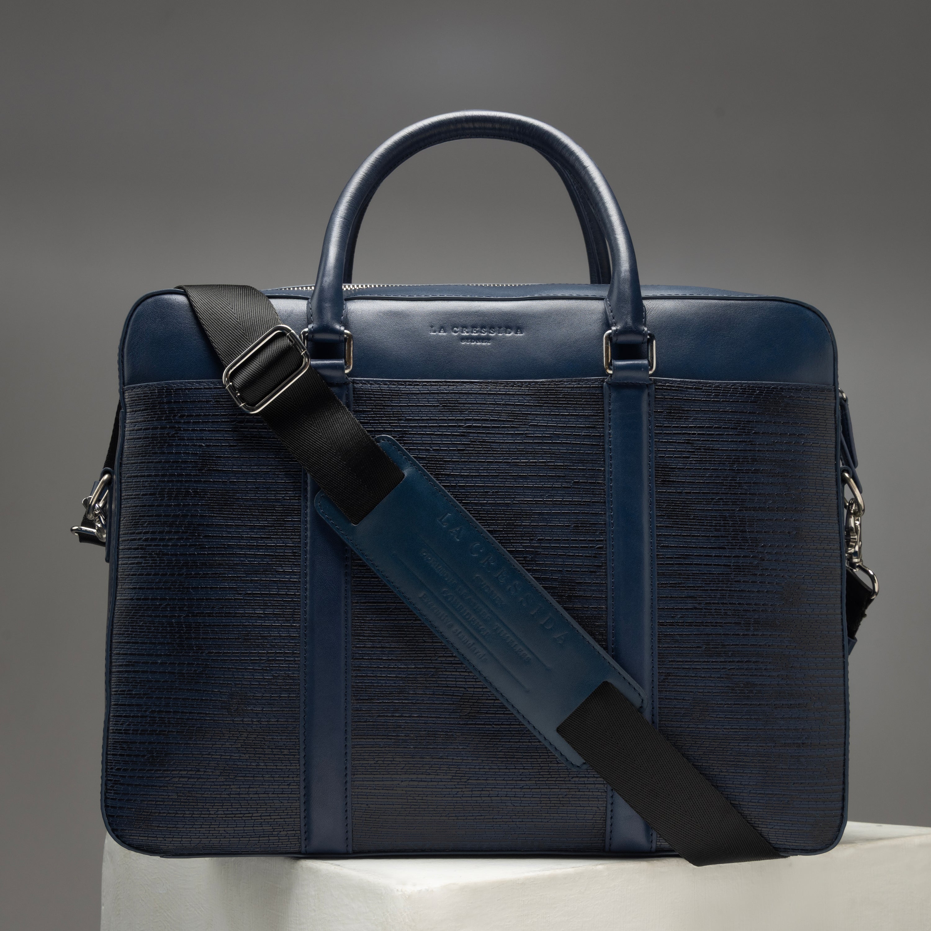 La Cressida Blue Saffiano Men Laptop Bag