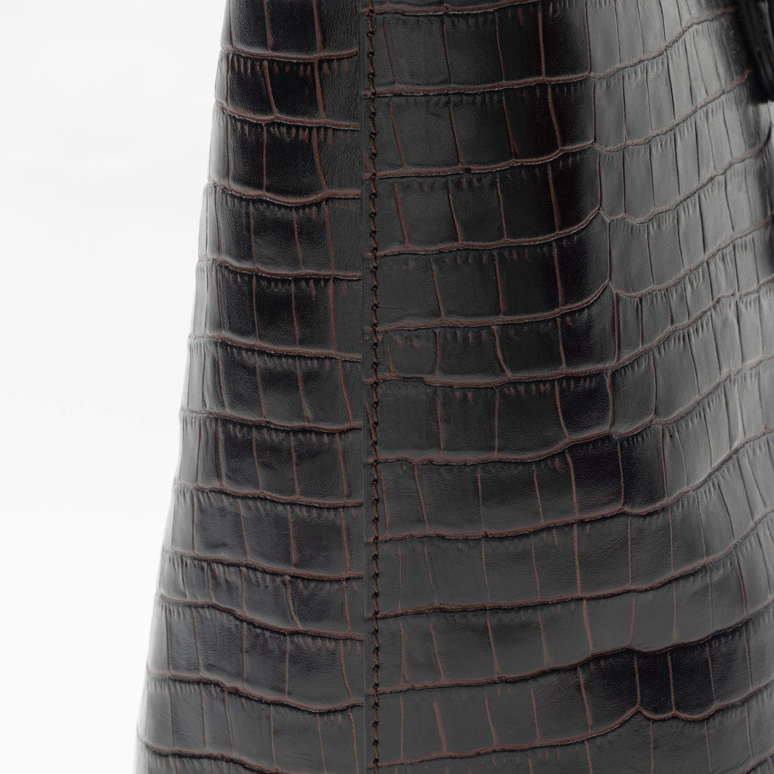 La Cressida Chocolate Brown Croco Leather Bag