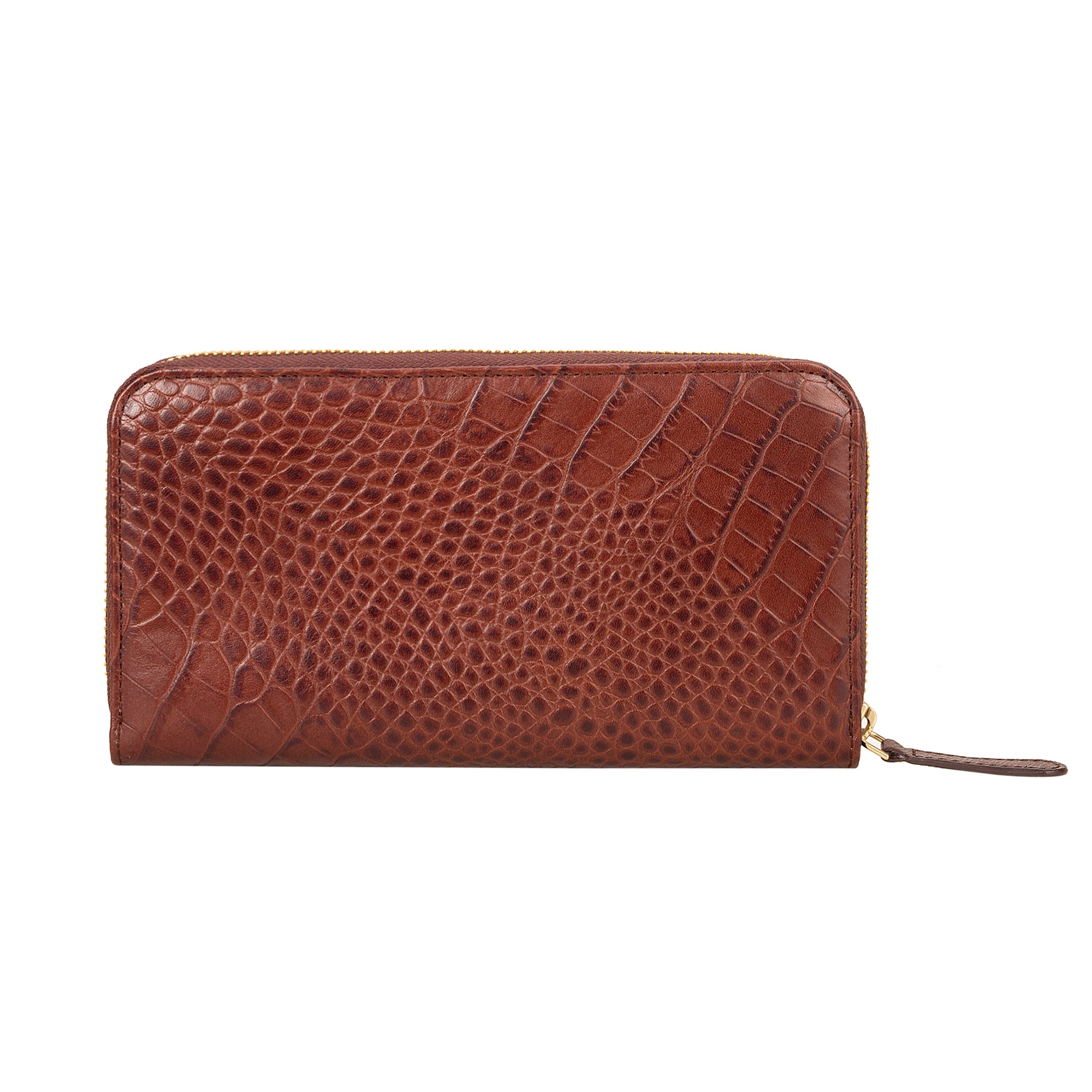 La Cressida Croco Saffiano Brown Designer Leather Clutch