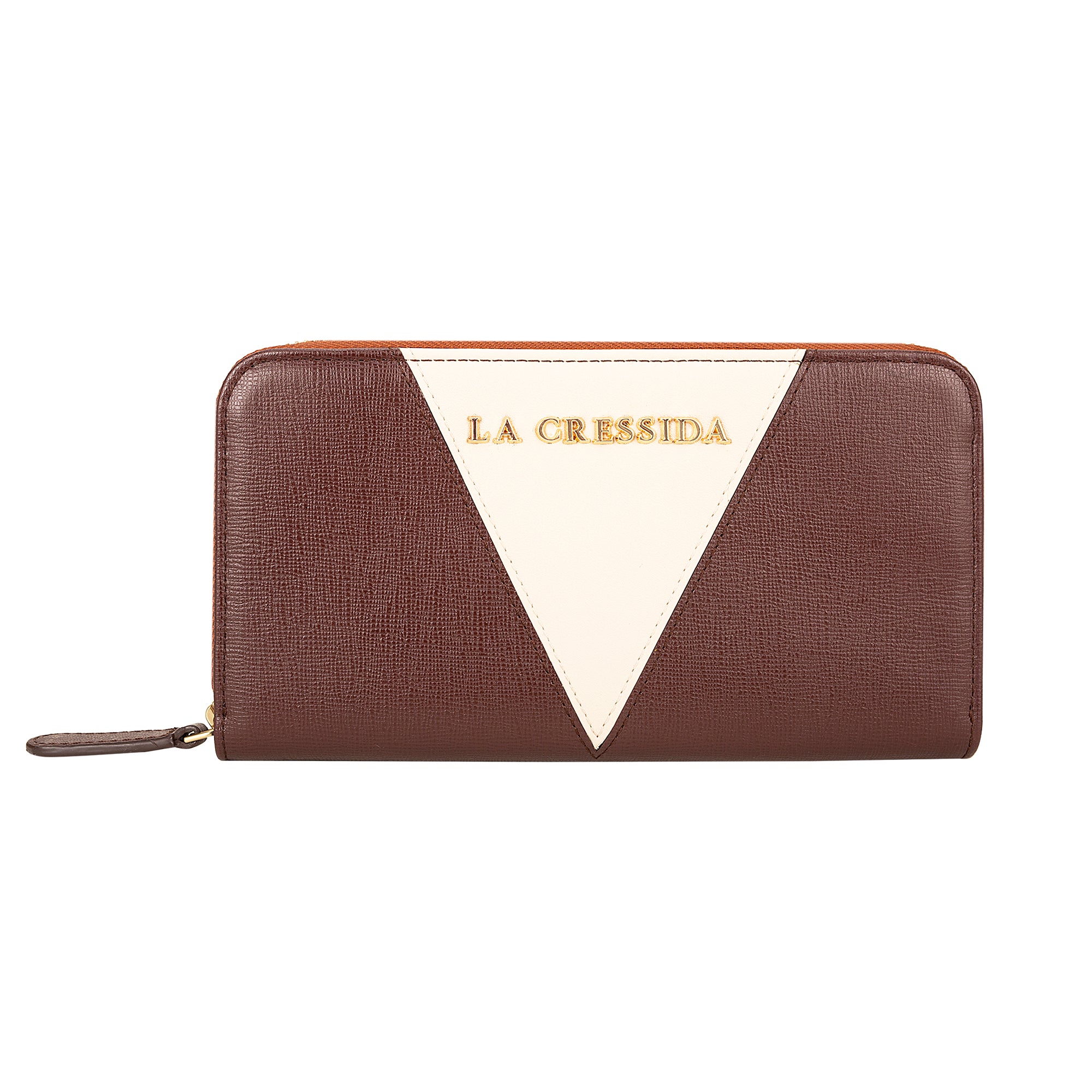 La Cressida Brown Croco & Beige Saffiano Designer Leather Clutch