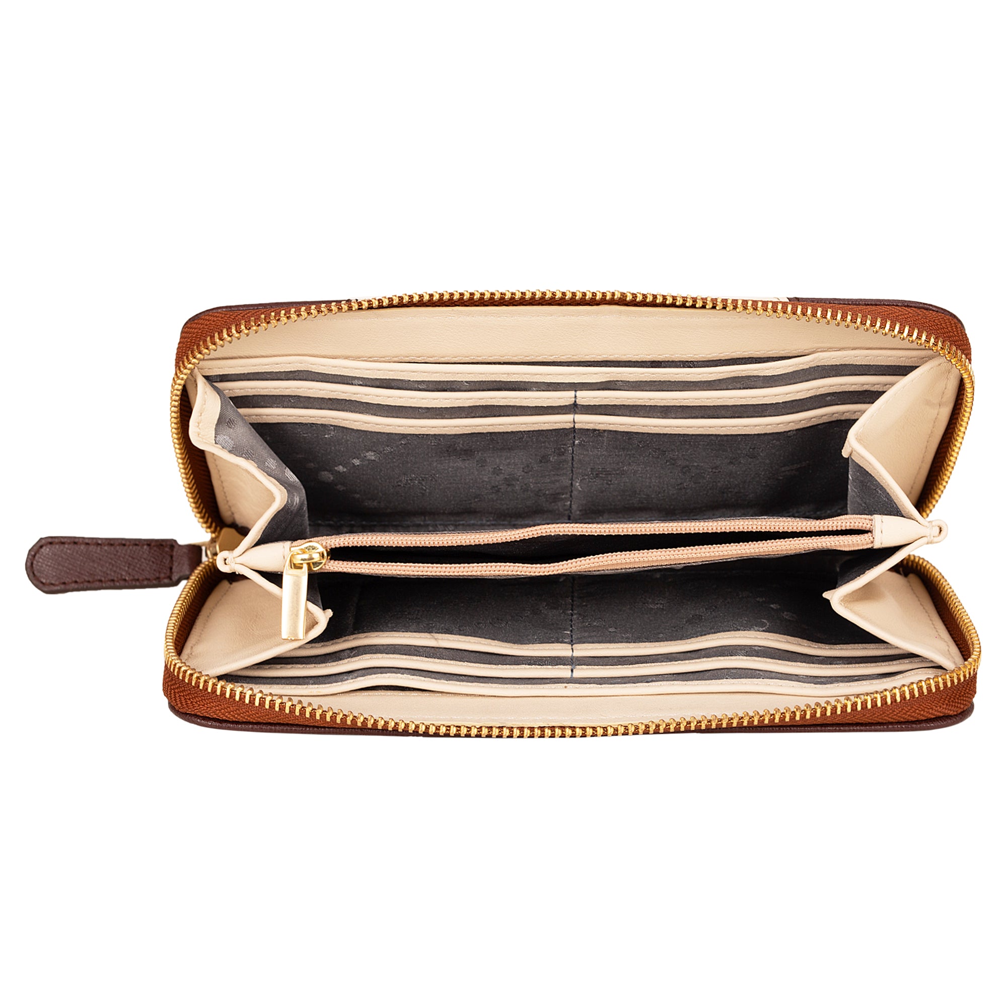 La Cressida Brown Croco & Beige Saffiano Designer Leather Clutch