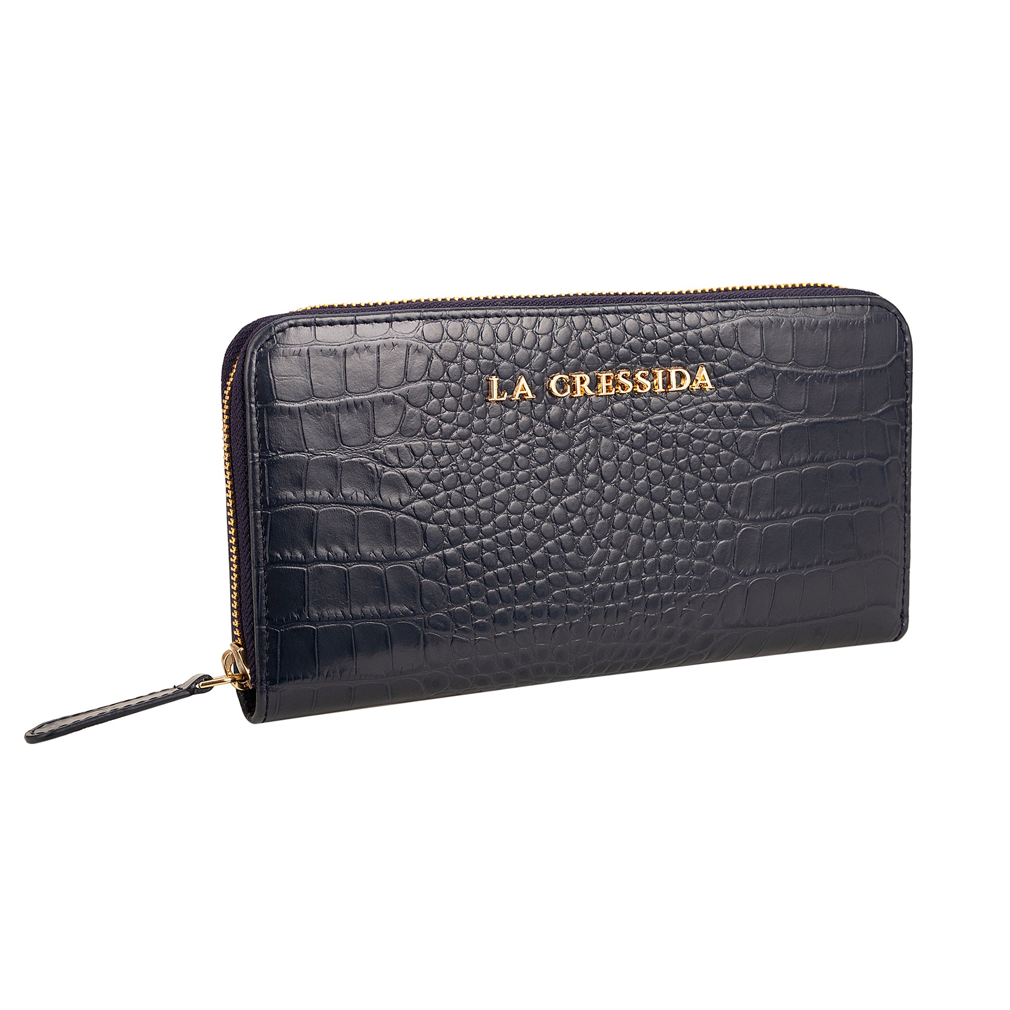 La Cressida Women's Navy Blue Croco Print Clutch
