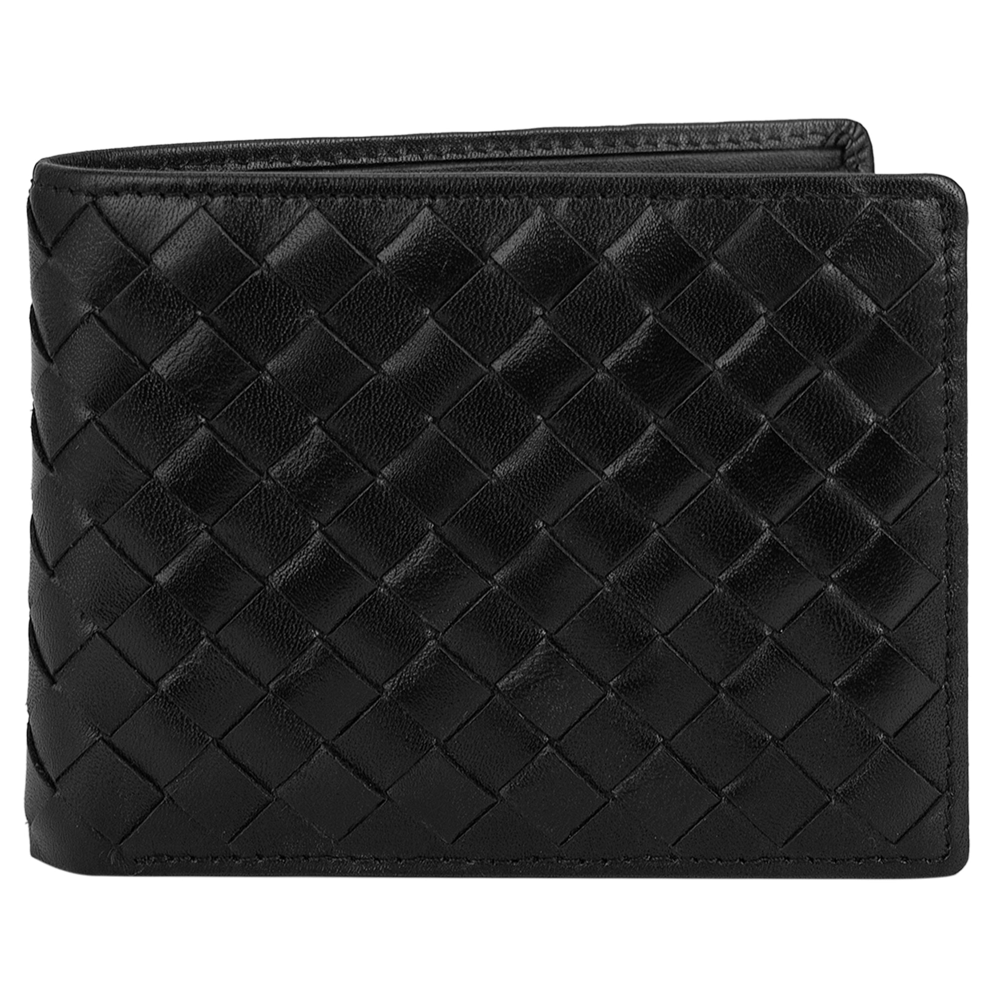 Black Men's Genuine Leather Weaved Bi-fold Wallet | La Cressida