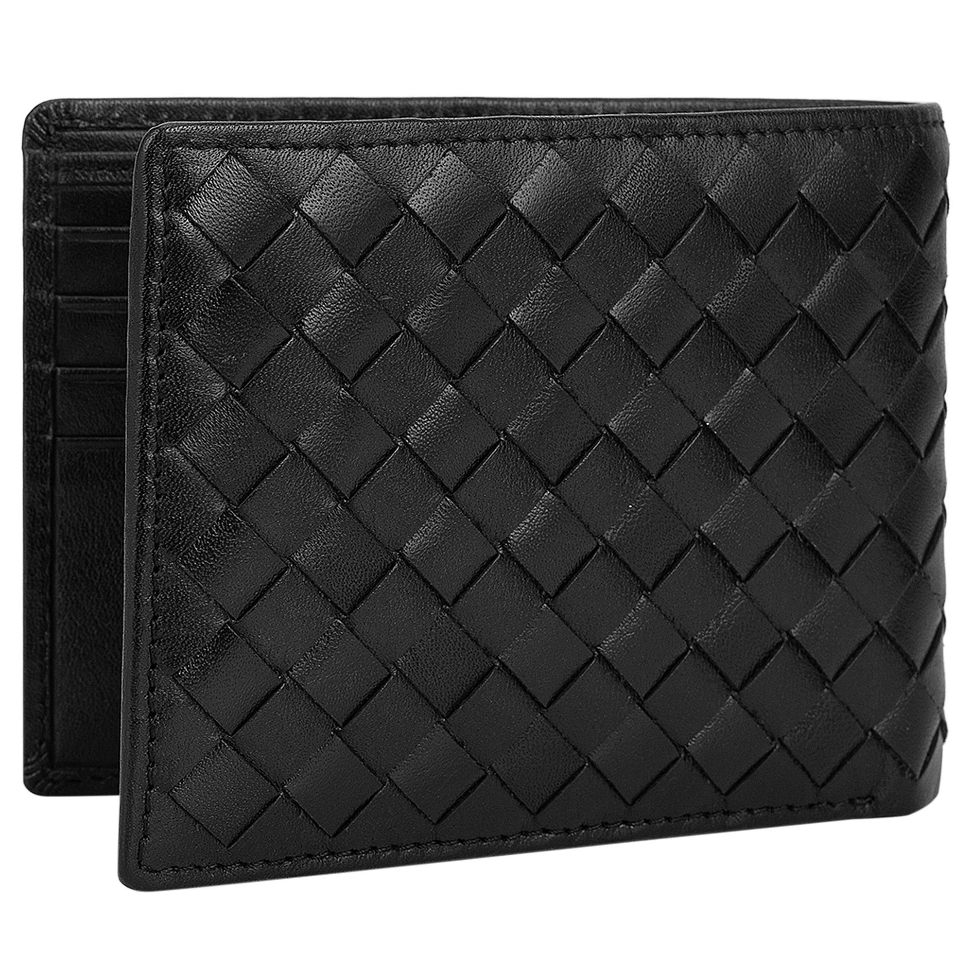 『Hollywood WALLET BLACK』 Black Men's Genuine Leather Weaved Bi-fold Wallet | La Cressida