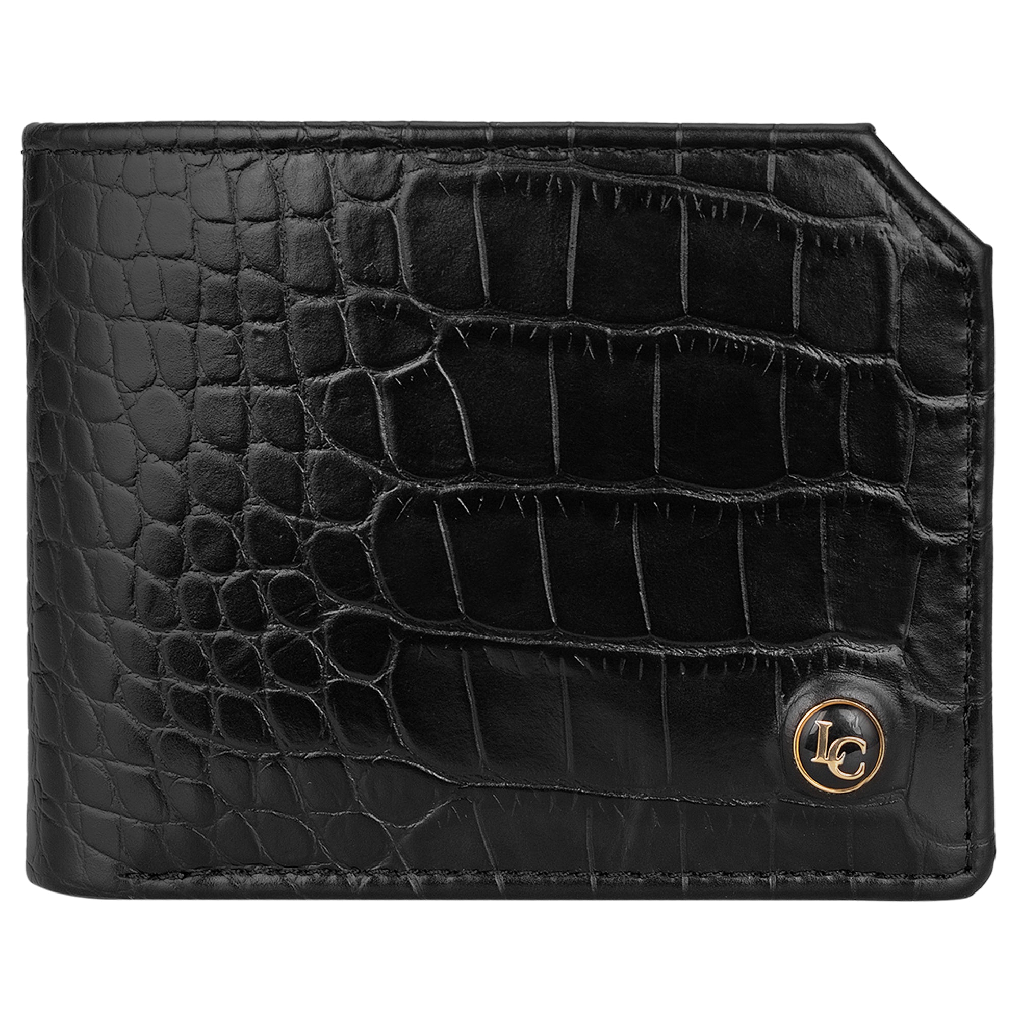 La Cressida Men's Charcoal Black Croco-Embossed Wallet
