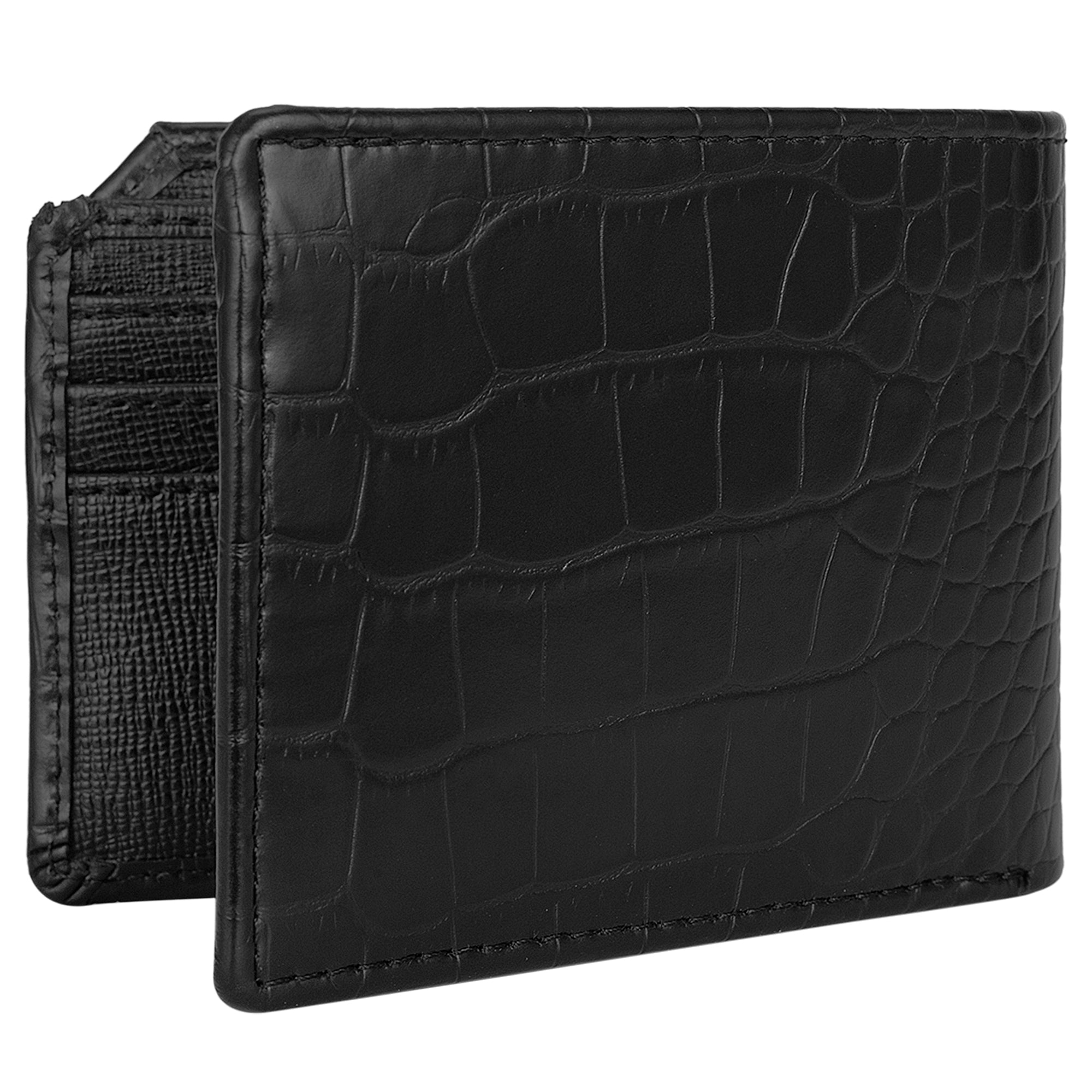 La Cressida Men's Charcoal Black Croco-Embossed Wallet