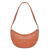 La Cressida Handwoven Brown Leather Half-Moon Shoulder Bag