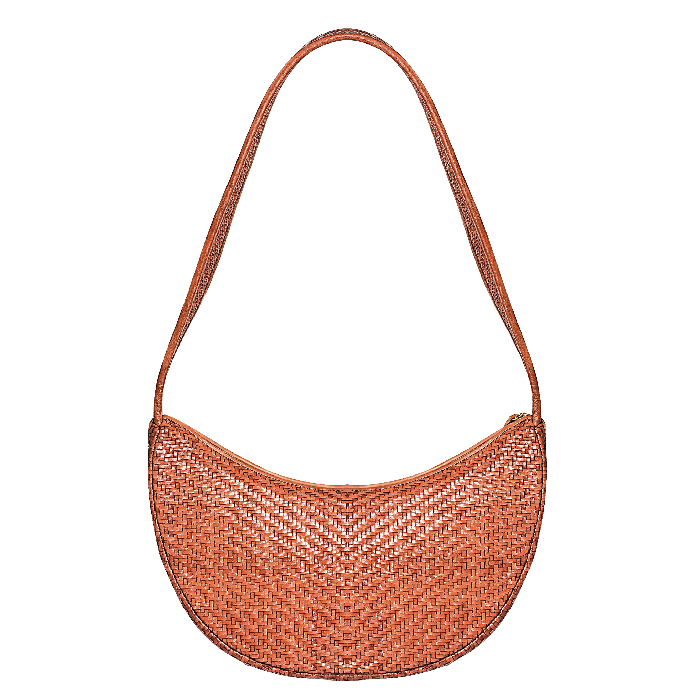 La Cressida Handwoven Brown Leather Half-Moon Shoulder Bag