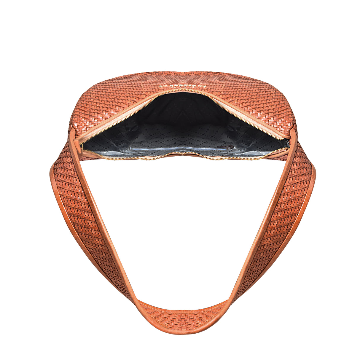 La Cressida Handwoven Brown Leather Half-Moon Shoulder Bag