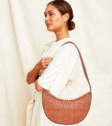La Cressida Handwoven Brown Leather Half-Moon Shoulder Bag