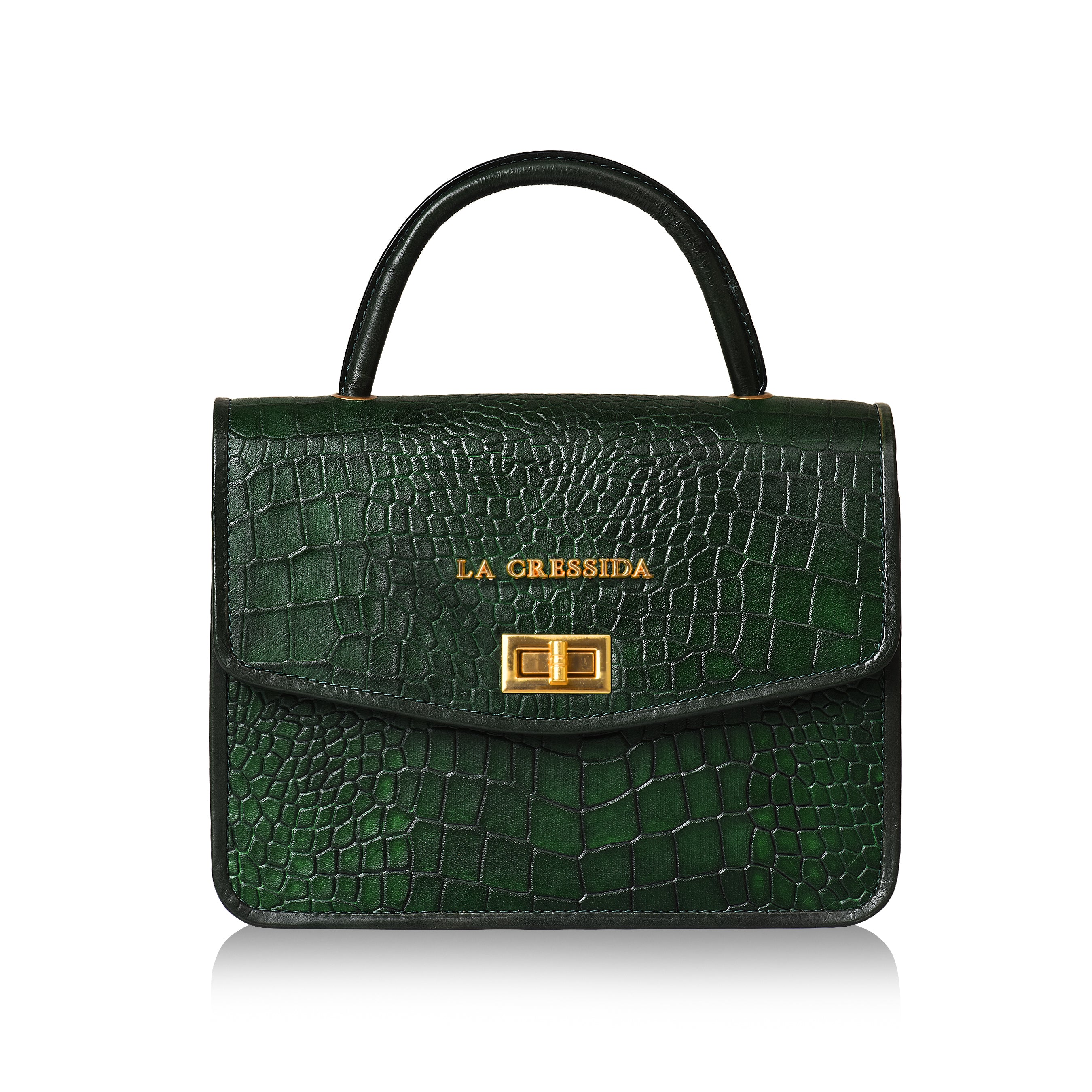 La Cressida Emerald Green Croc-Embossed Mini Bag