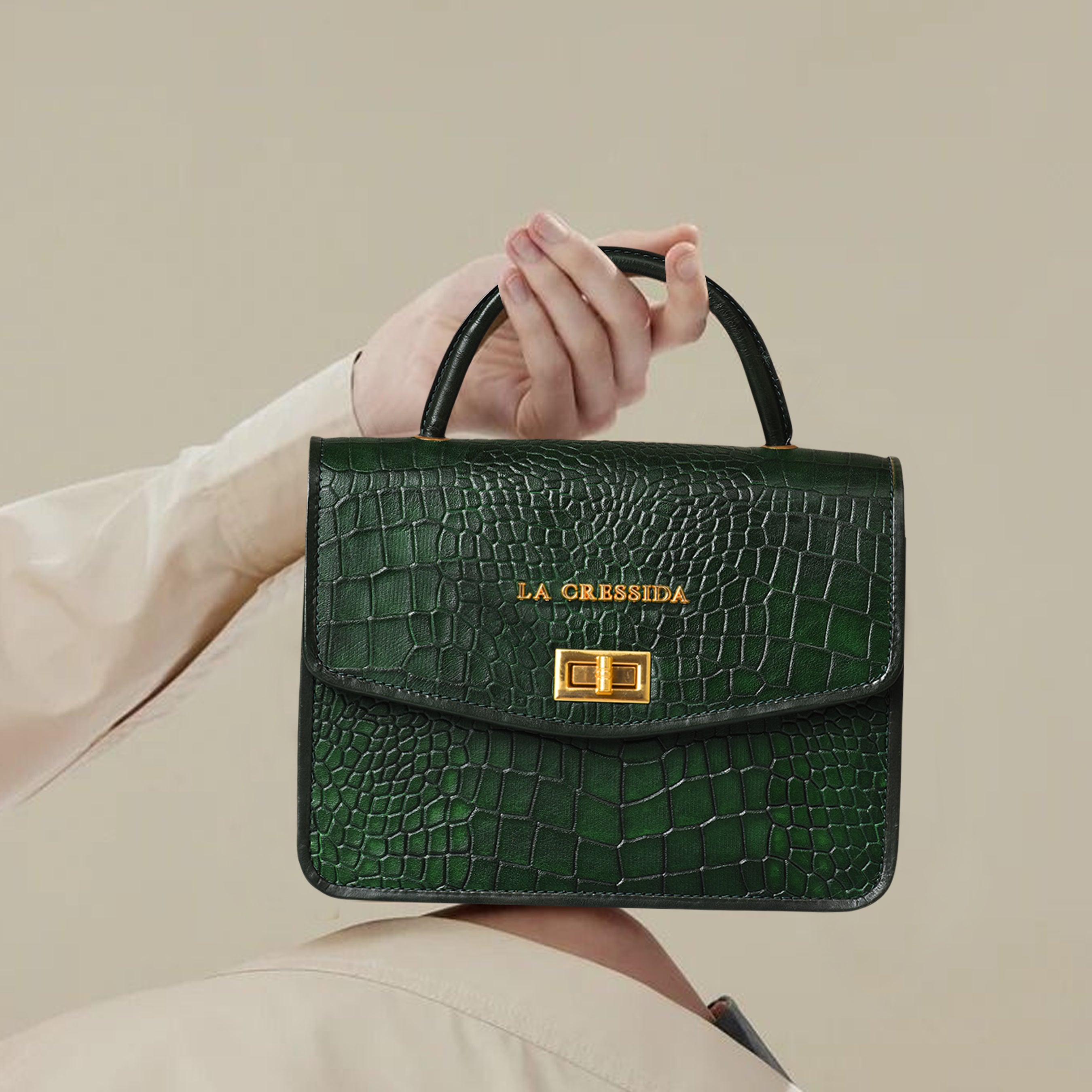 Emerald Green Croc-Embossed Mini Bag | La Cressida