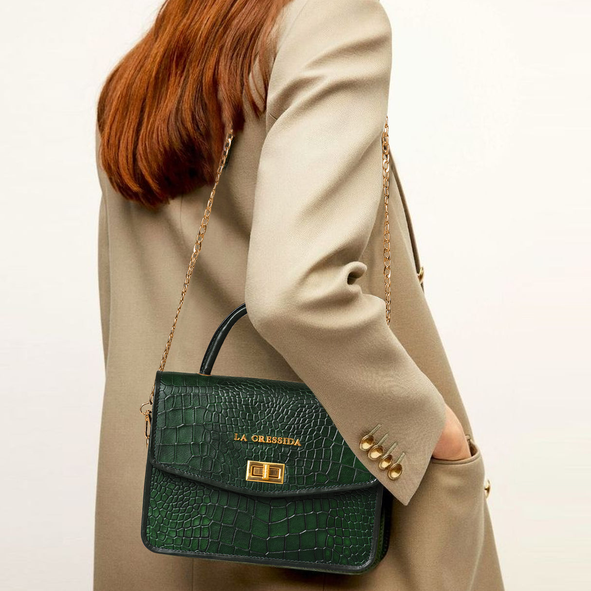 La Cressida Emerald Green Croc-Embossed Mini Bag