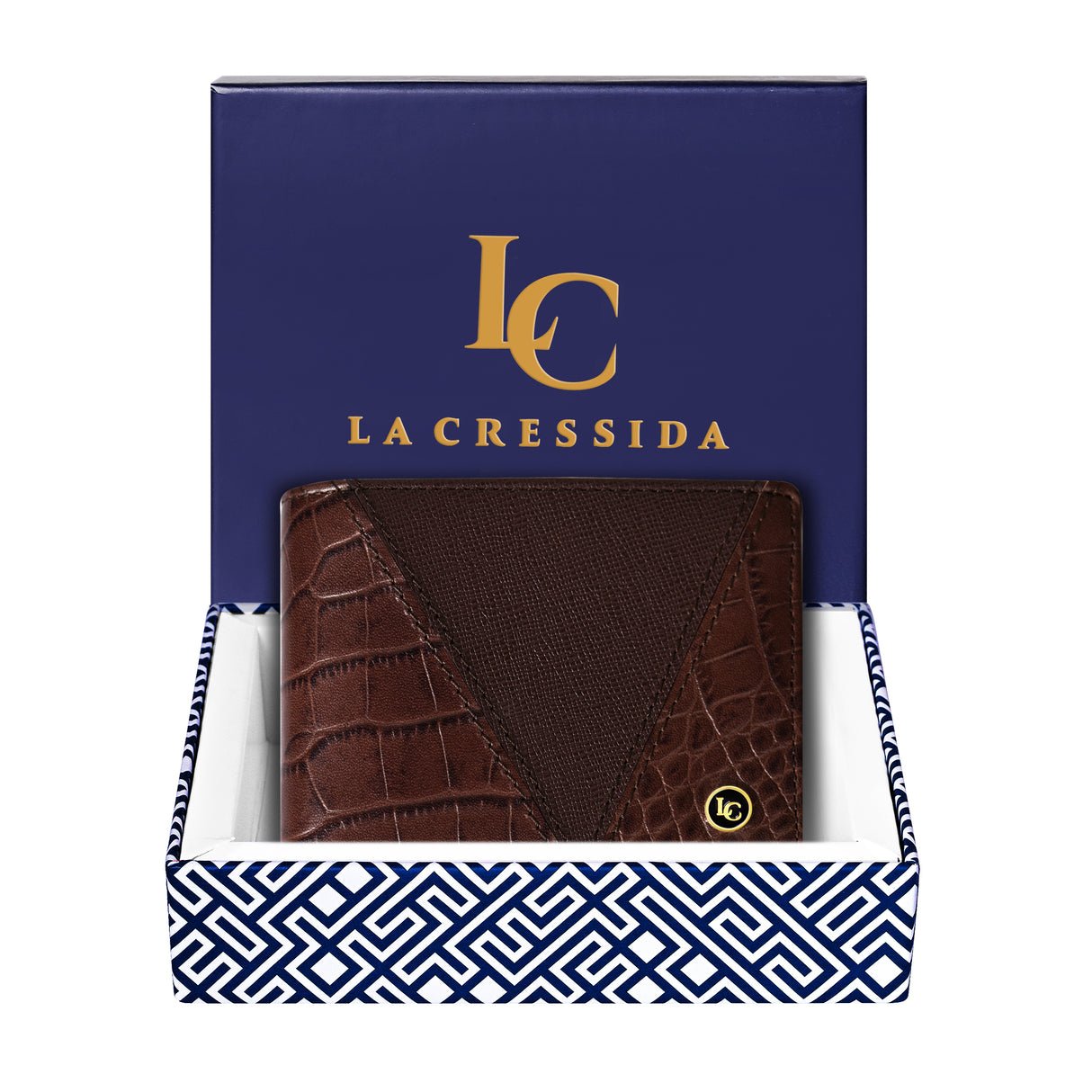 La Cressida Men's Brown Mixed-Texture Leather Wallet