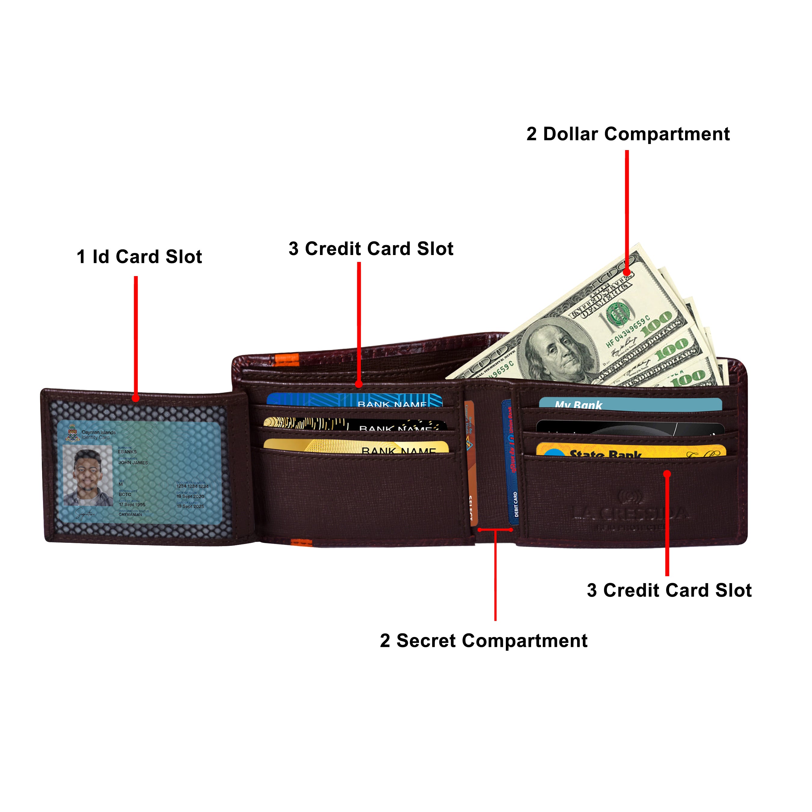 La Cressida Men's Brown Croco-Embossed Wallet with Orange Stripe