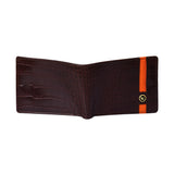 La Cressida Men's Brown Croco-Embossed Wallet with Orange Stripe
