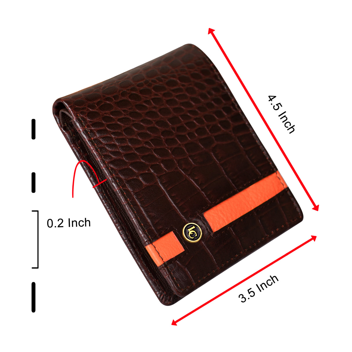 La Cressida Men's Brown Croco-Embossed Wallet with Orange Stripe