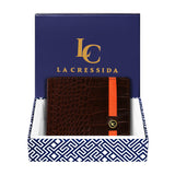 La Cressida Men's Brown Croco-Embossed Wallet with Orange Stripe