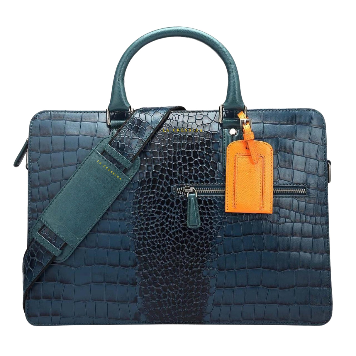 Croco Franzy Leather Laptop Bag - Blue