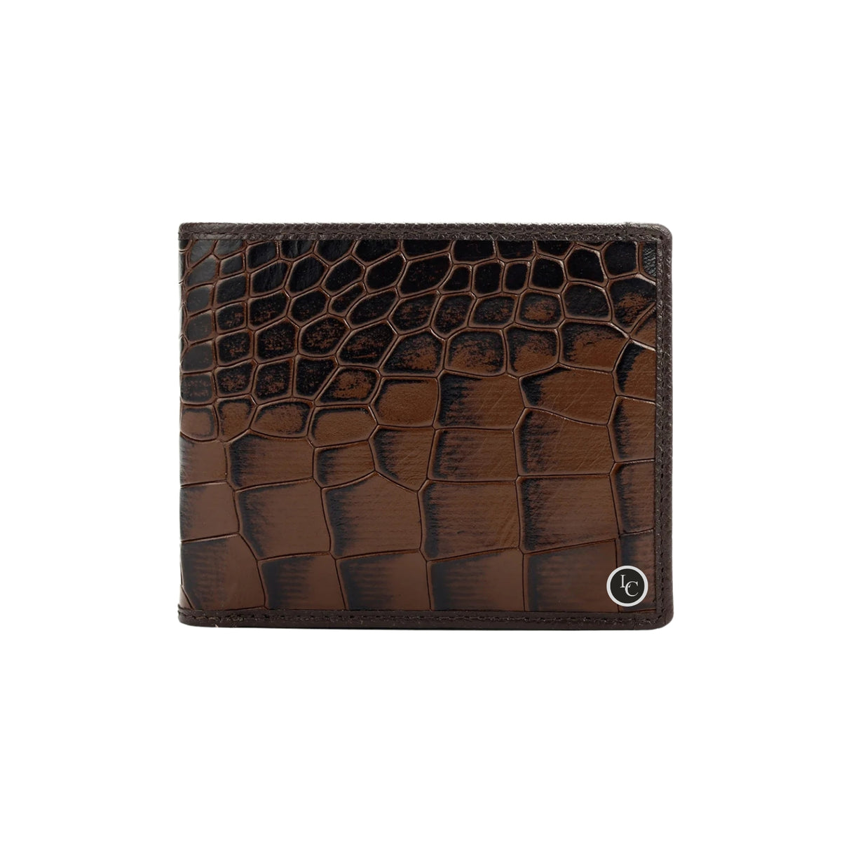 Brown Croco Bifold Leather Mens Wallet