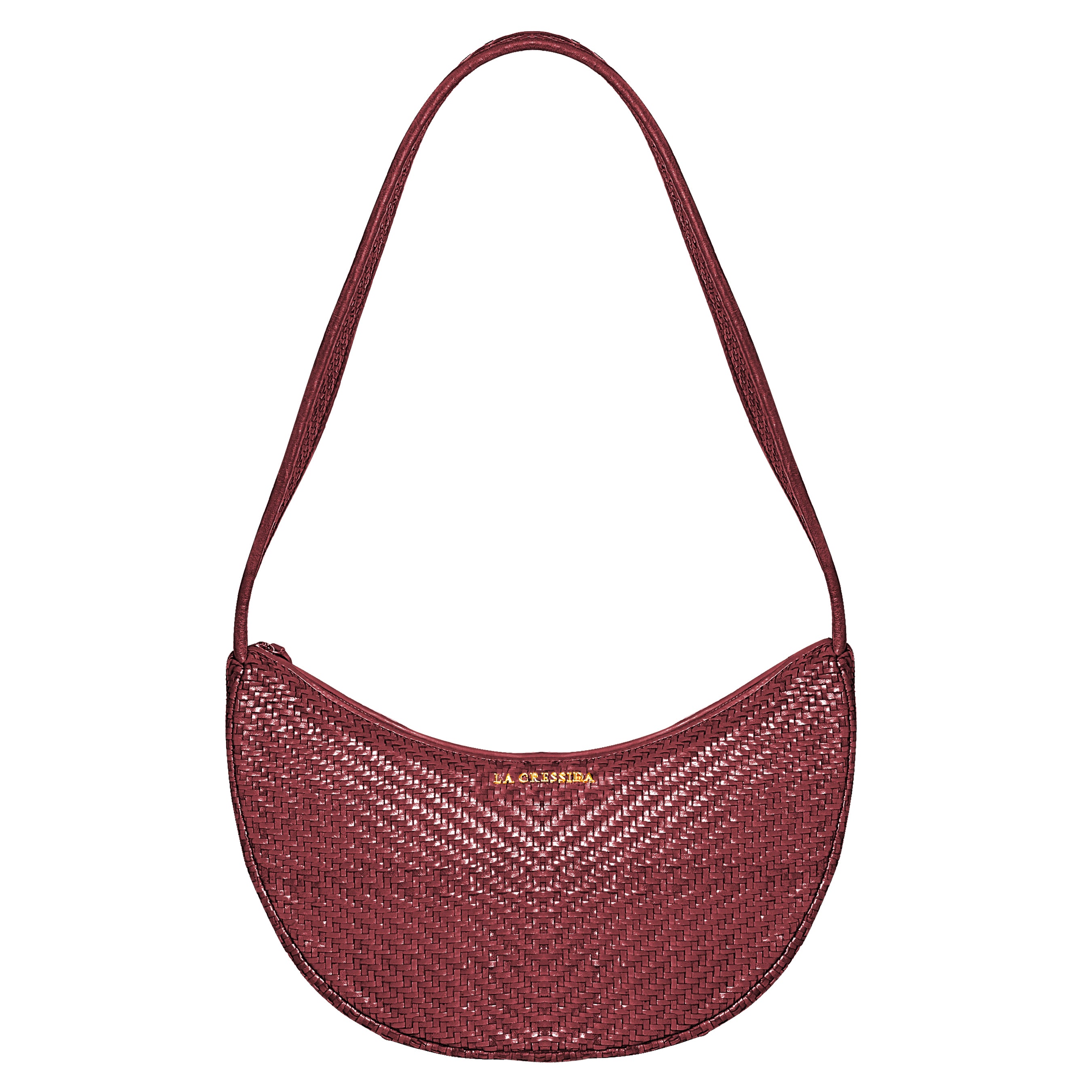 La Cressida Handwoven Cherry Leather Half-Moon Shoulder Bag