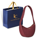 La Cressida Handwoven Cherry Leather Half-Moon Shoulder Bag