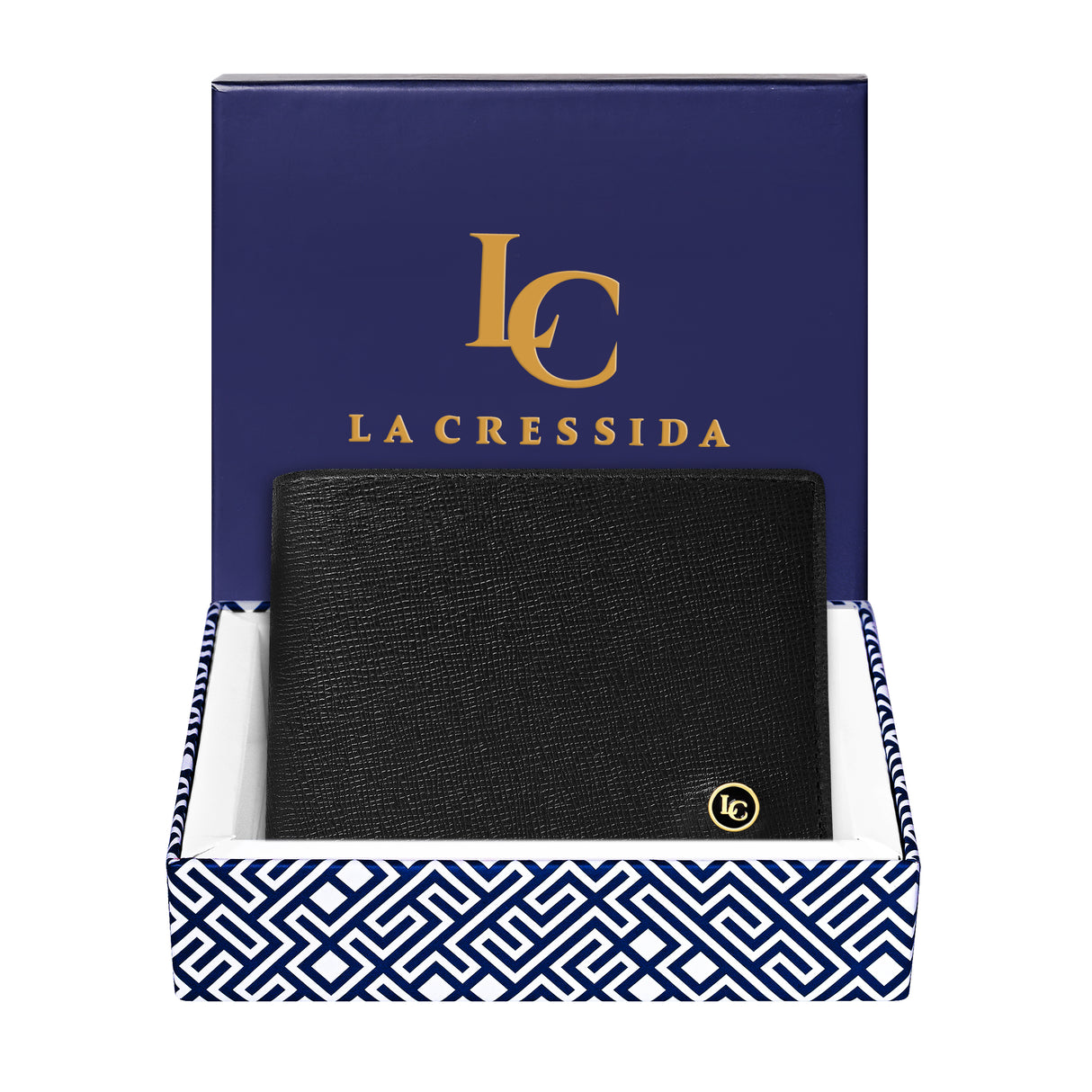 La Cressida Men's Saffiano Black Leather Wallet